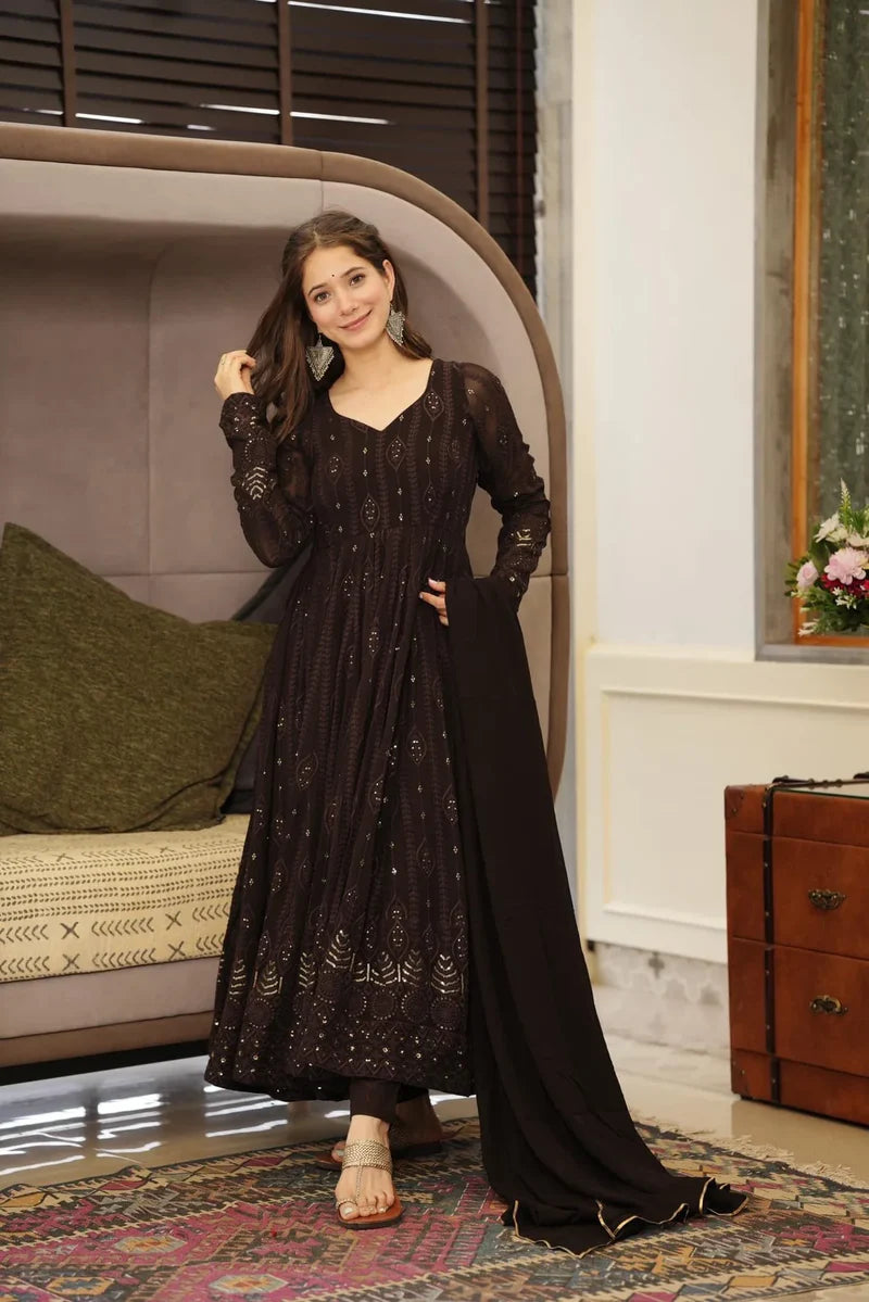 Black Designer Anarkali Suit Set