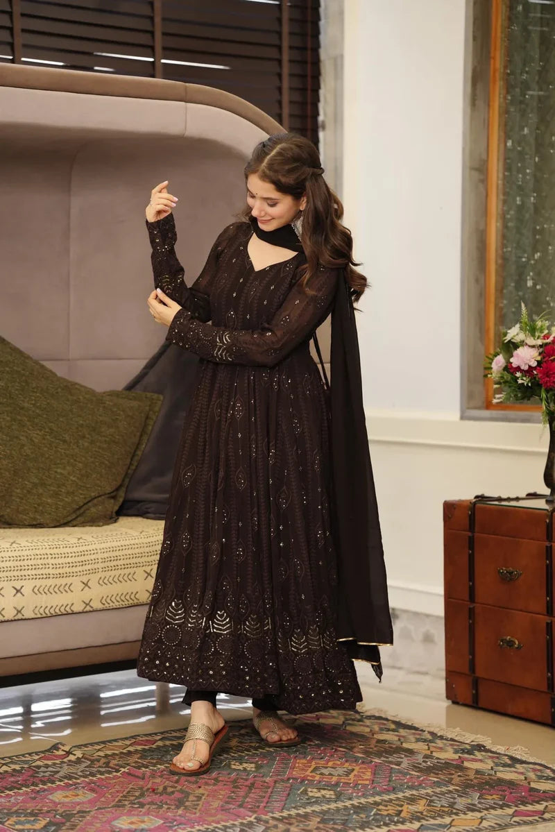 Black Designer Anarkali Suit Set