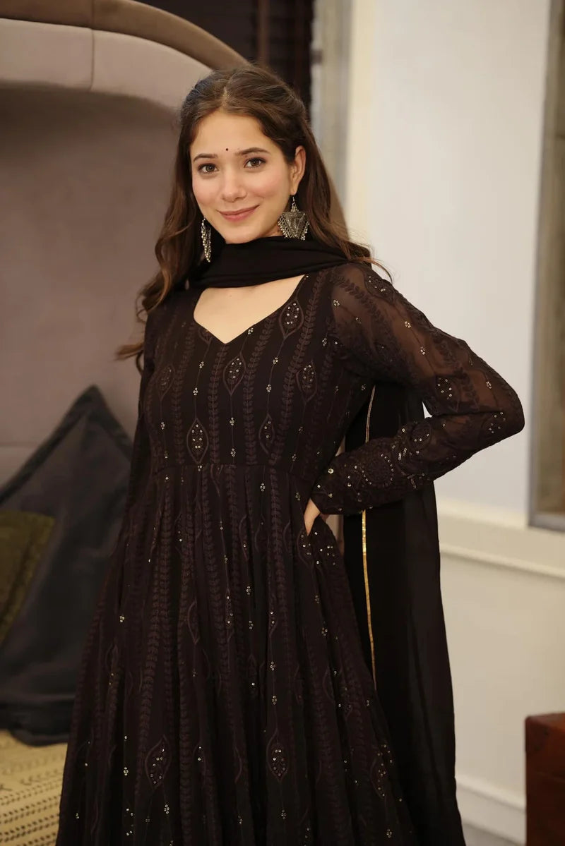 Black Designer Anarkali Suit Set