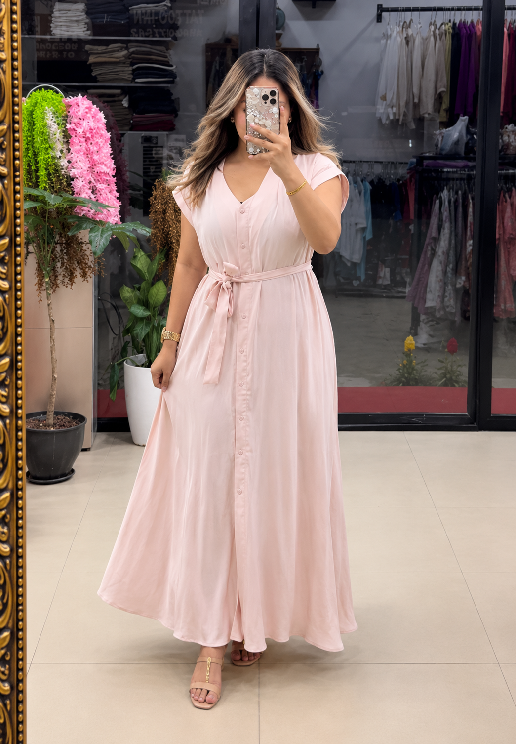 Pink Women's Soft Rayon A-Line Maxi Dress