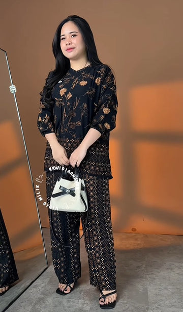 Premium Black Printed Rayon Co-Ord Set