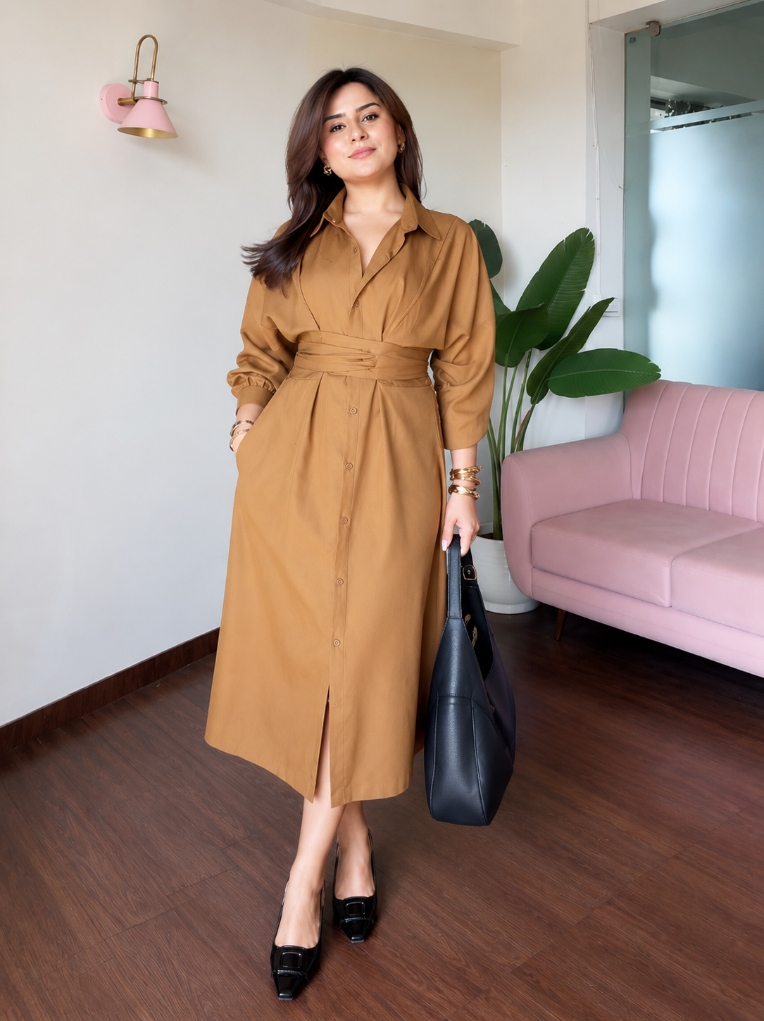 Women's Shirt Midi Dress