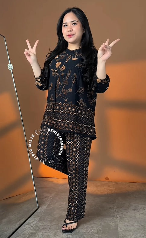 Premium Black Printed Rayon Co-Ord Set