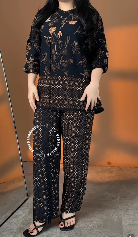 Premium Black Printed Rayon Co-Ord Set