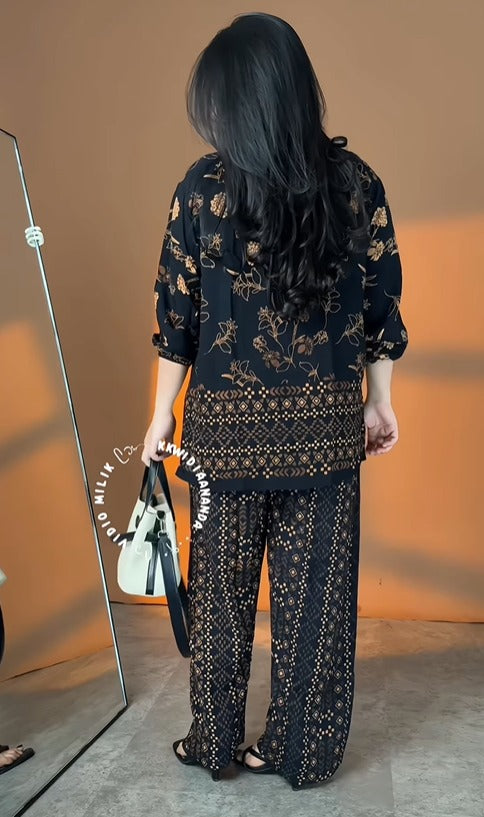 Premium Black Printed Rayon Co-Ord Set