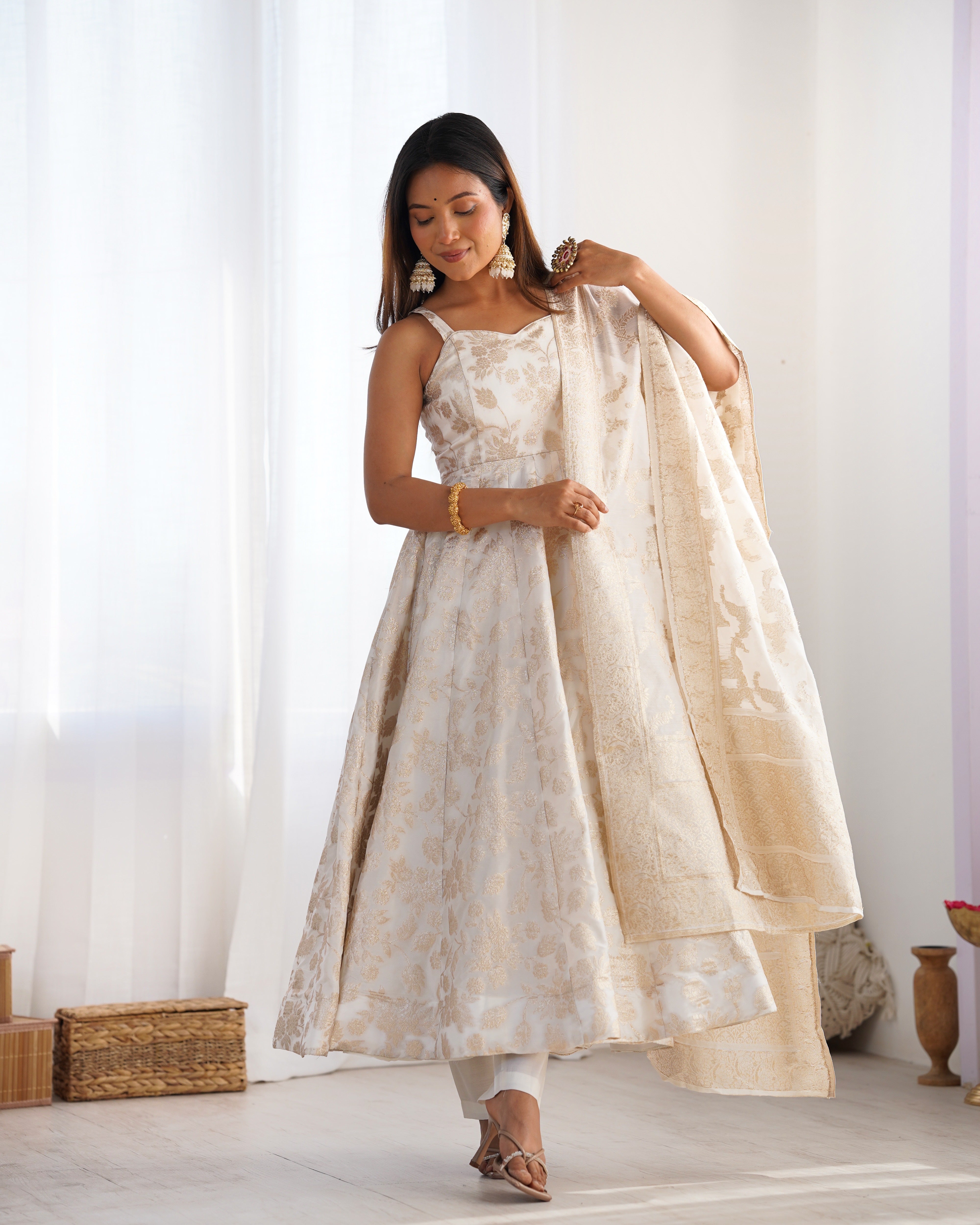 Fancy Banarasi Jacquard Dola Silk Anarkali Set