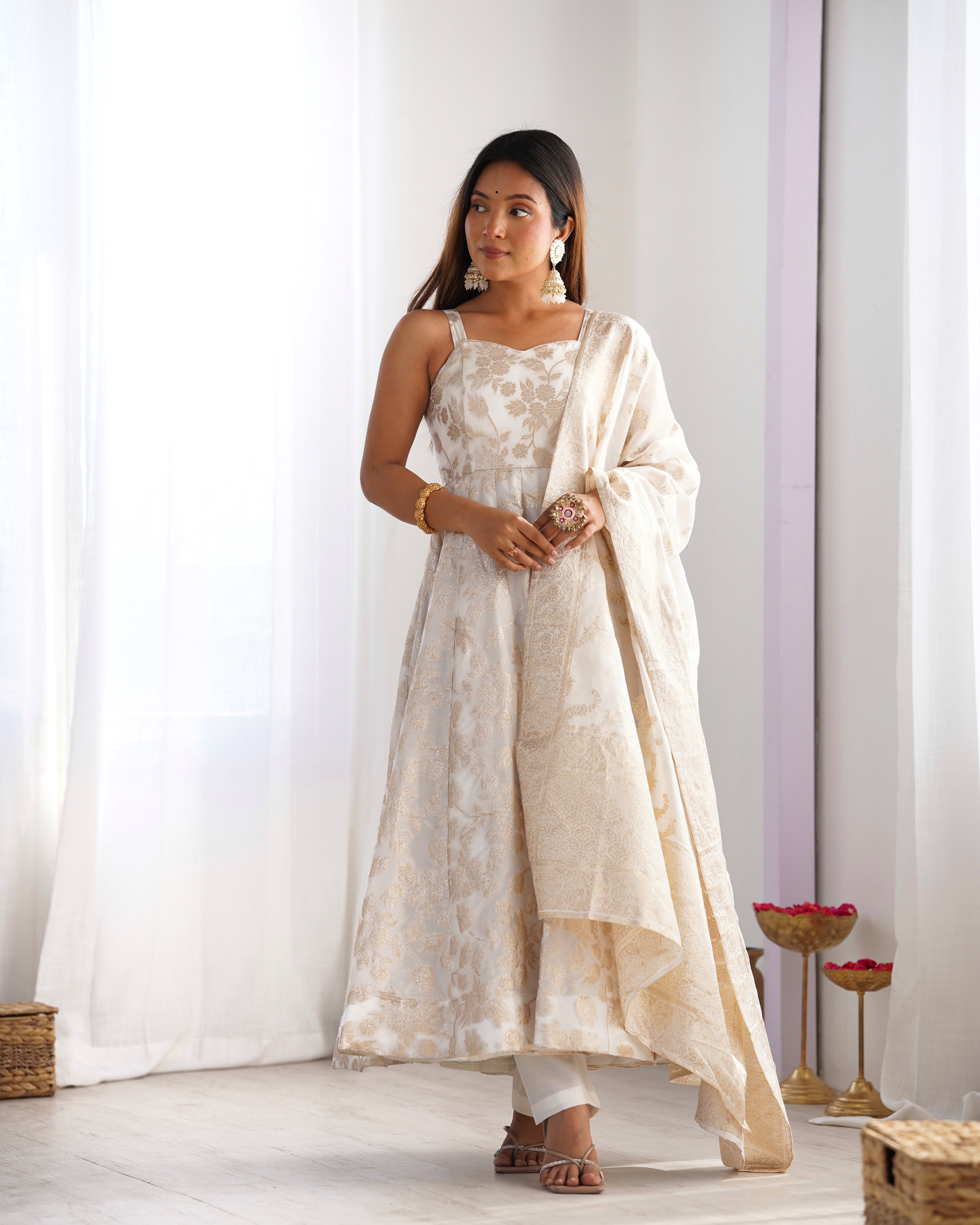 Fancy Banarasi Jacquard Dola Silk Anarkali Set