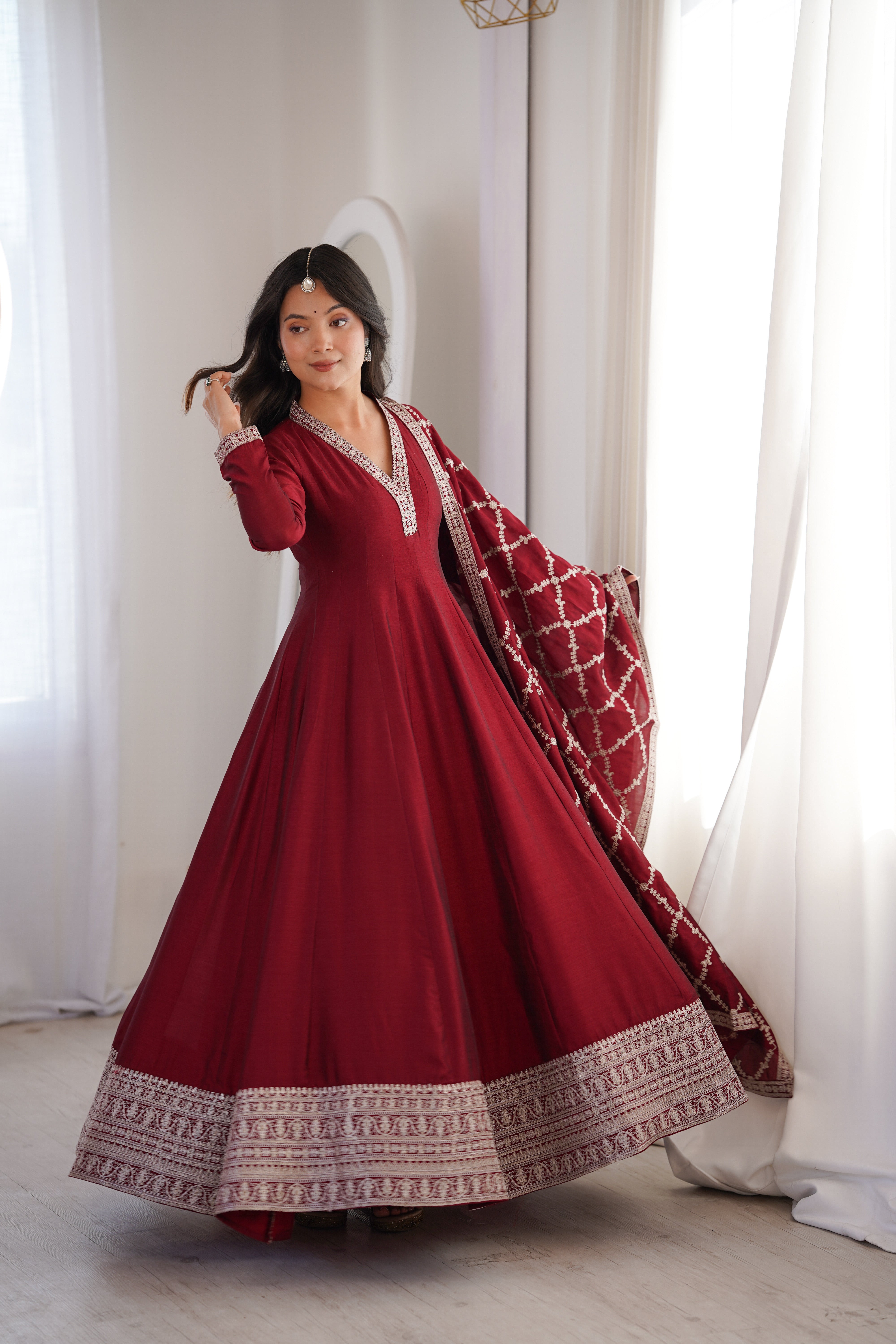 Vichitra Silk Full-Flare Anarkali Set