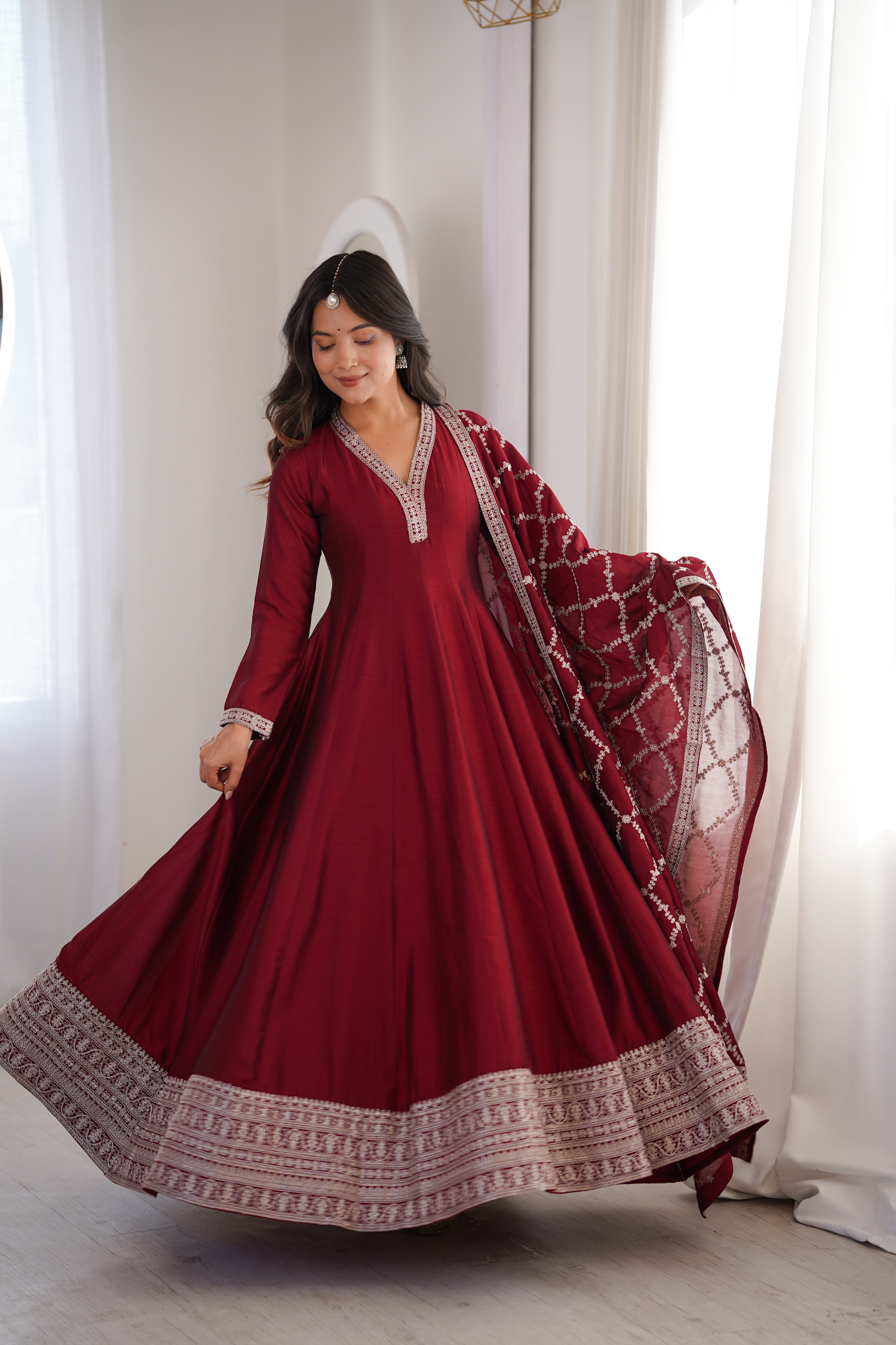 Vichitra Silk Full-Flare Anarkali Set