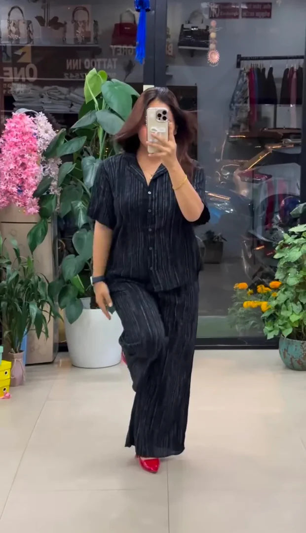 Black Pure Linen Co-ord Set