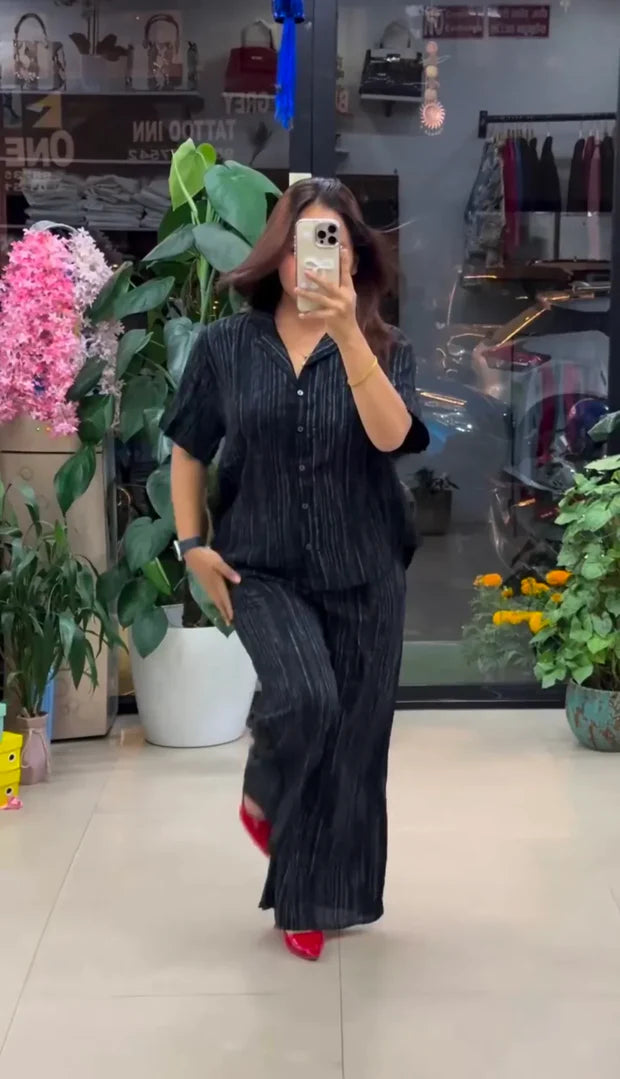 Black Pure Linen Co-ord Set