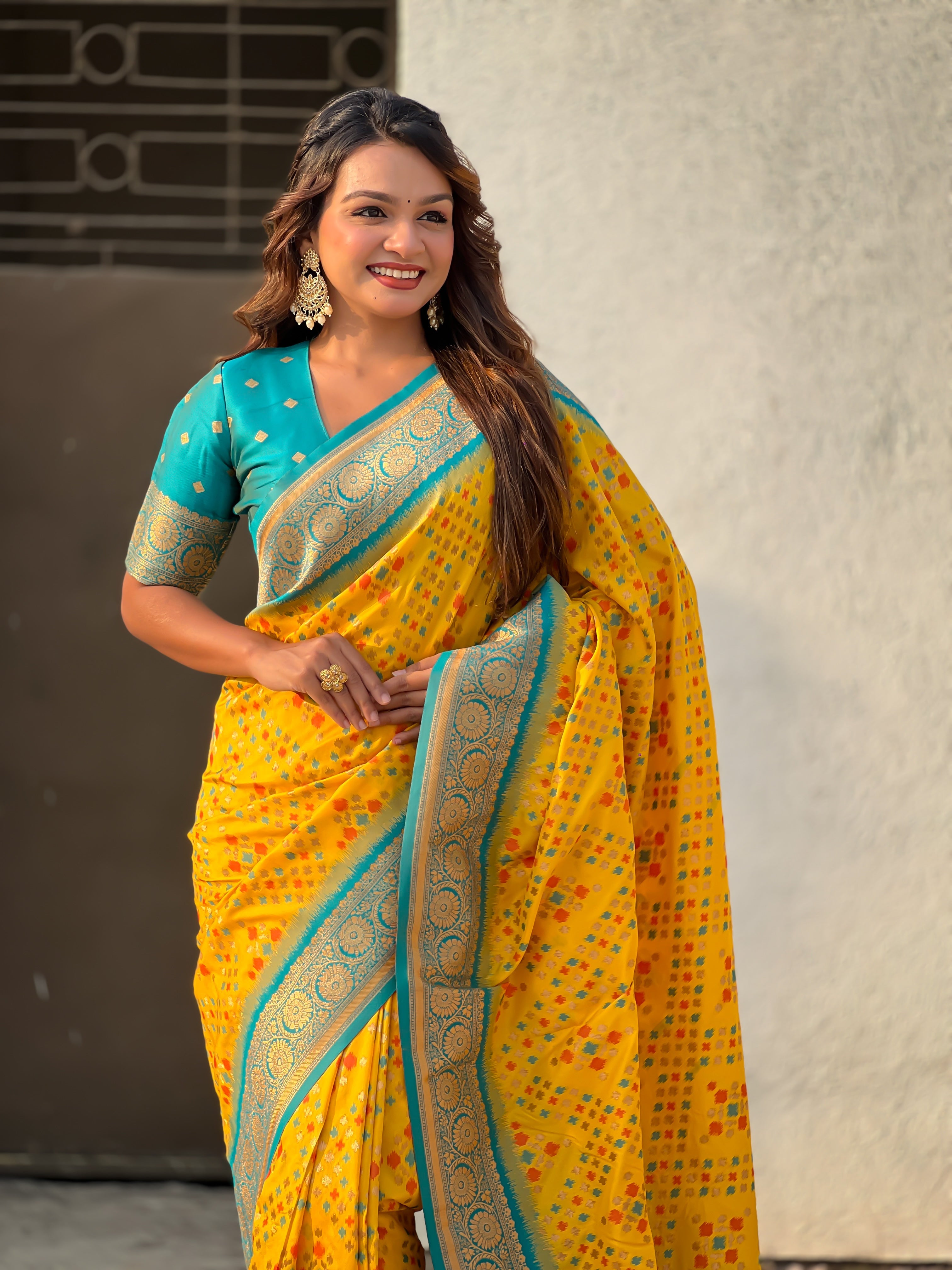Yellow Soft Silk Zari Woven Premium Patola Saree with Contrast Weaves