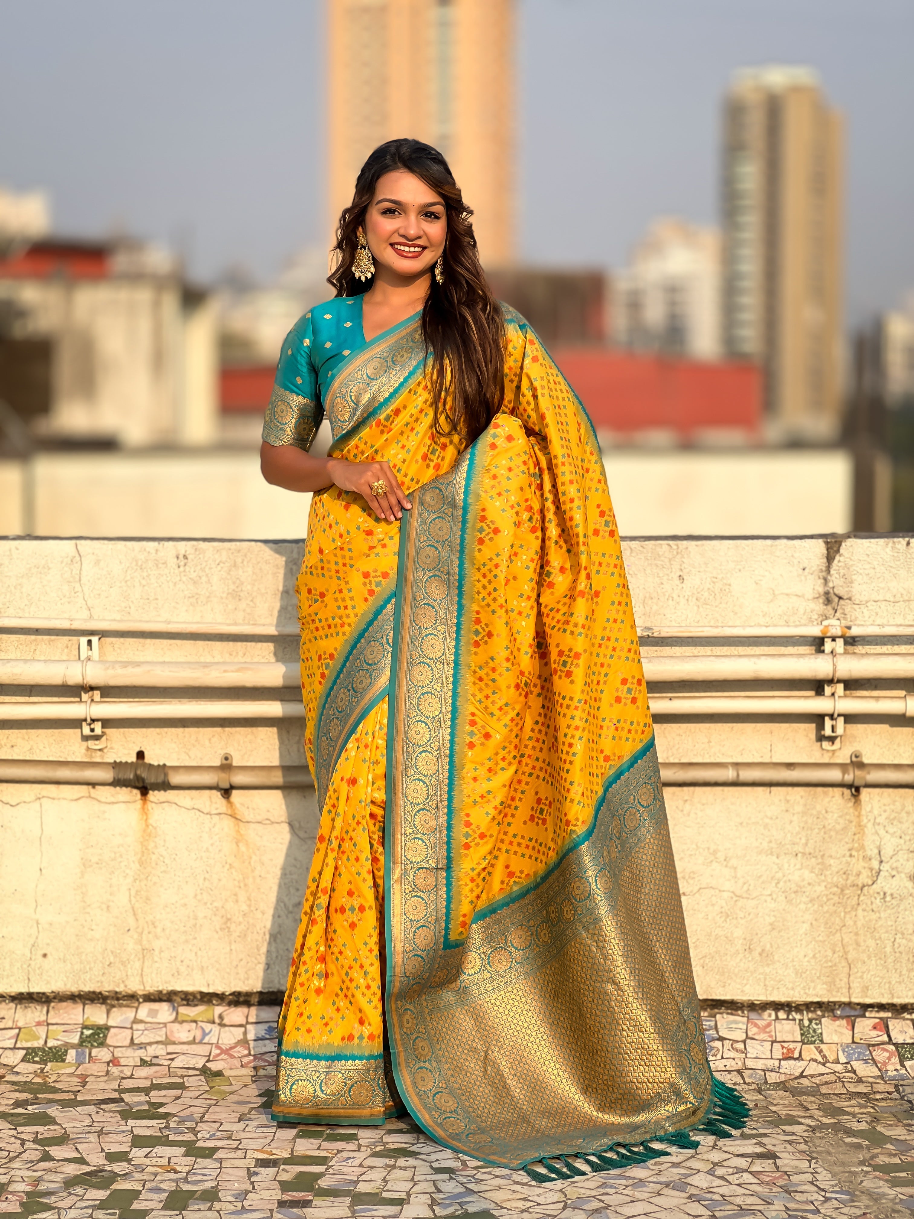 Yellow Soft Silk Zari Woven Premium Patola Saree with Contrast Weaves