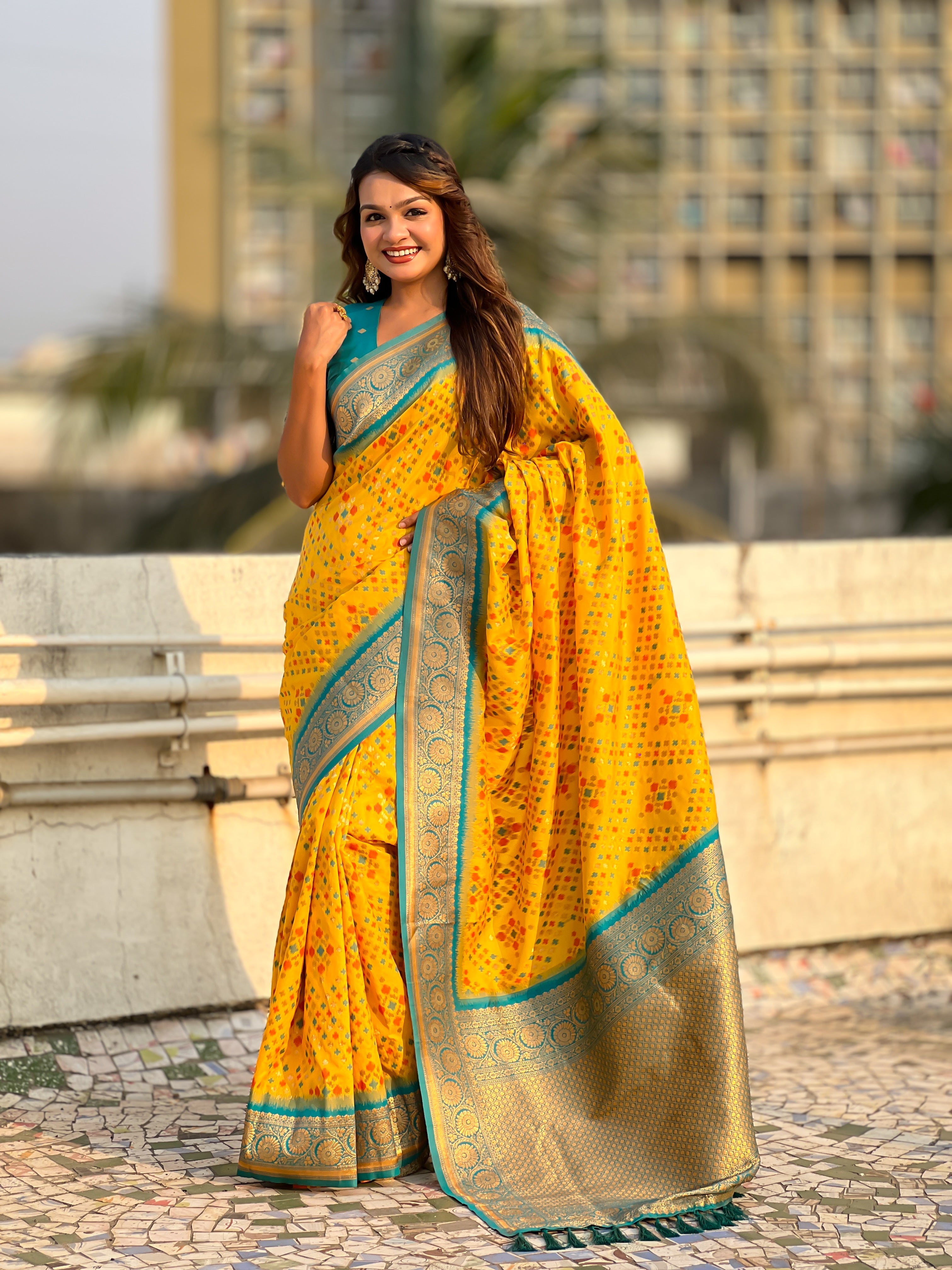 Yellow Soft Silk Zari Woven Premium Patola Saree with Contrast Weaves