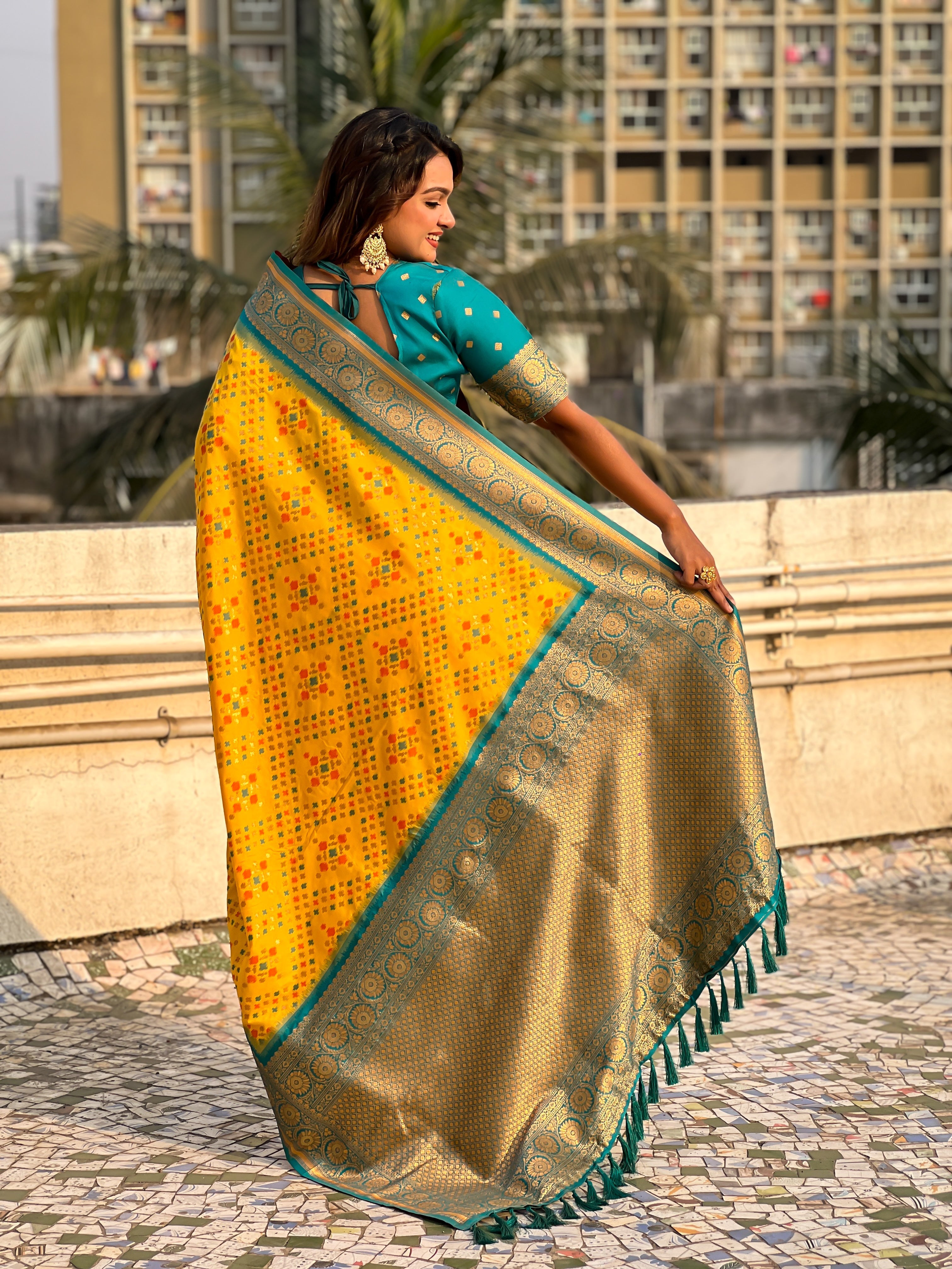 Yellow Soft Silk Zari Woven Premium Patola Saree with Contrast Weaves