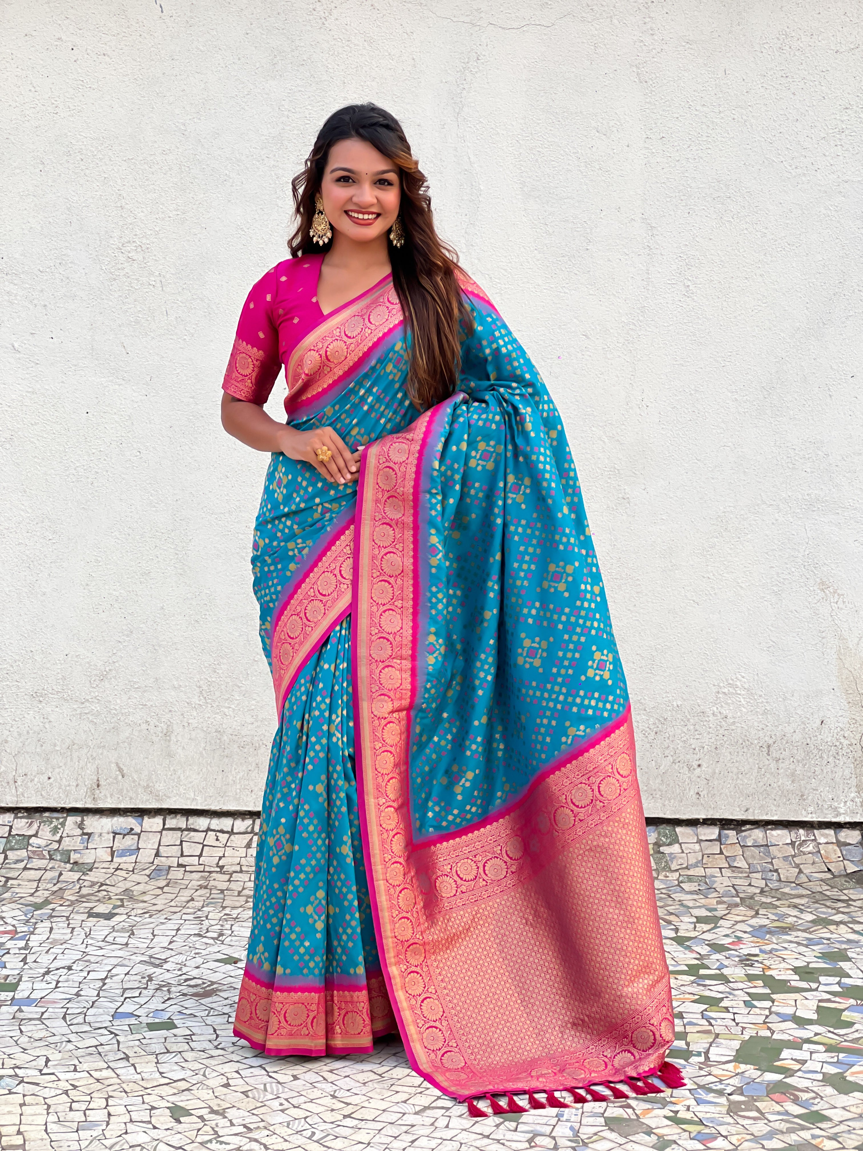 Sky Color Soft Silk Zari Woven Premium Patola Saree with Contrast Weaves