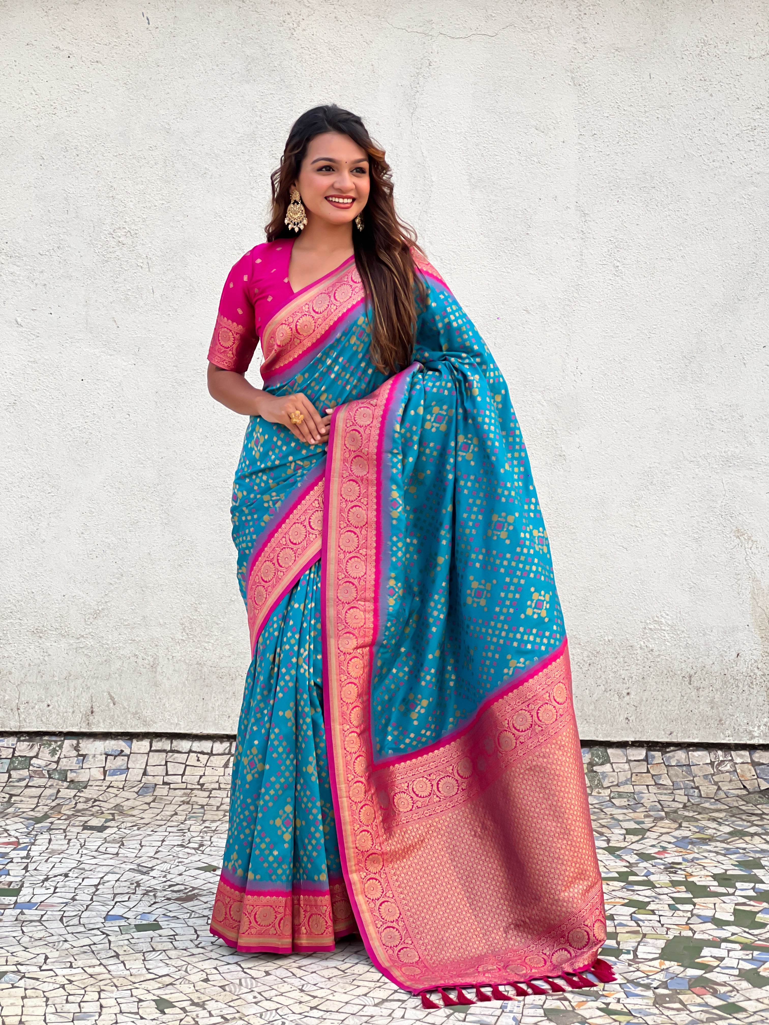 Sky Color Soft Silk Zari Woven Premium Patola Saree with Contrast Weaves