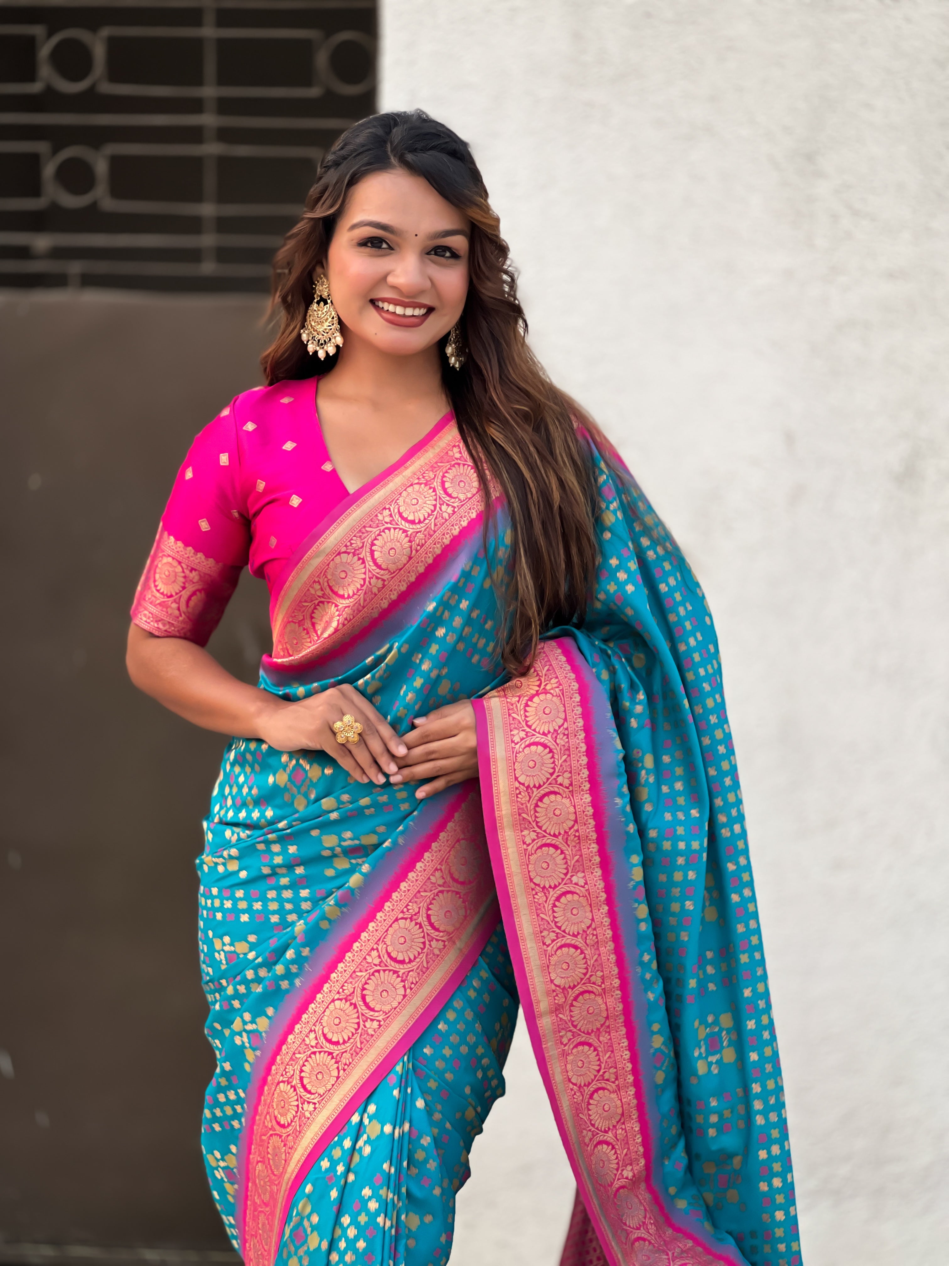 Sky Color Soft Silk Zari Woven Premium Patola Saree with Contrast Weaves