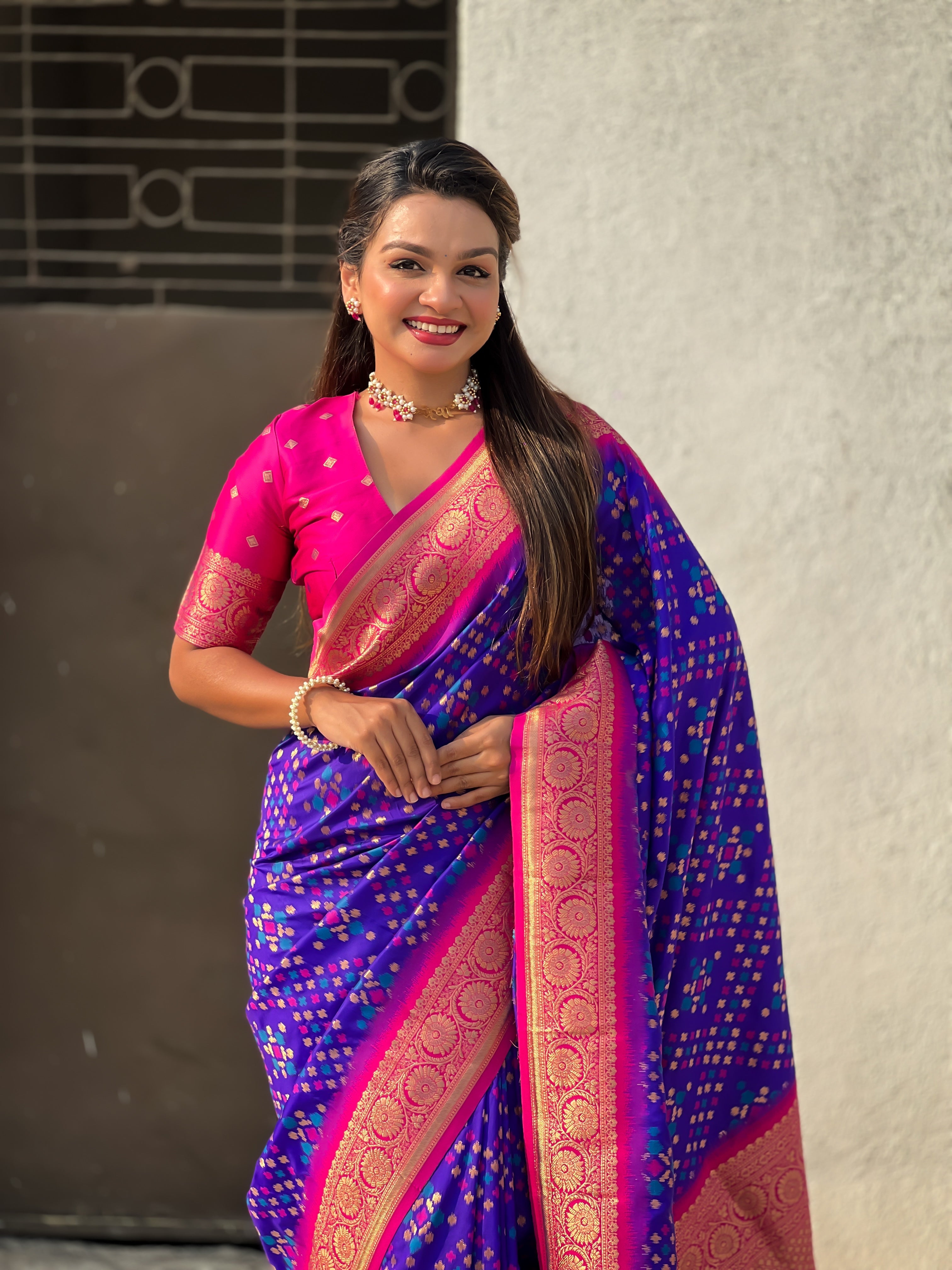 Violet Soft Silk Zari Woven Premium Patola Saree with Contrast Weaves