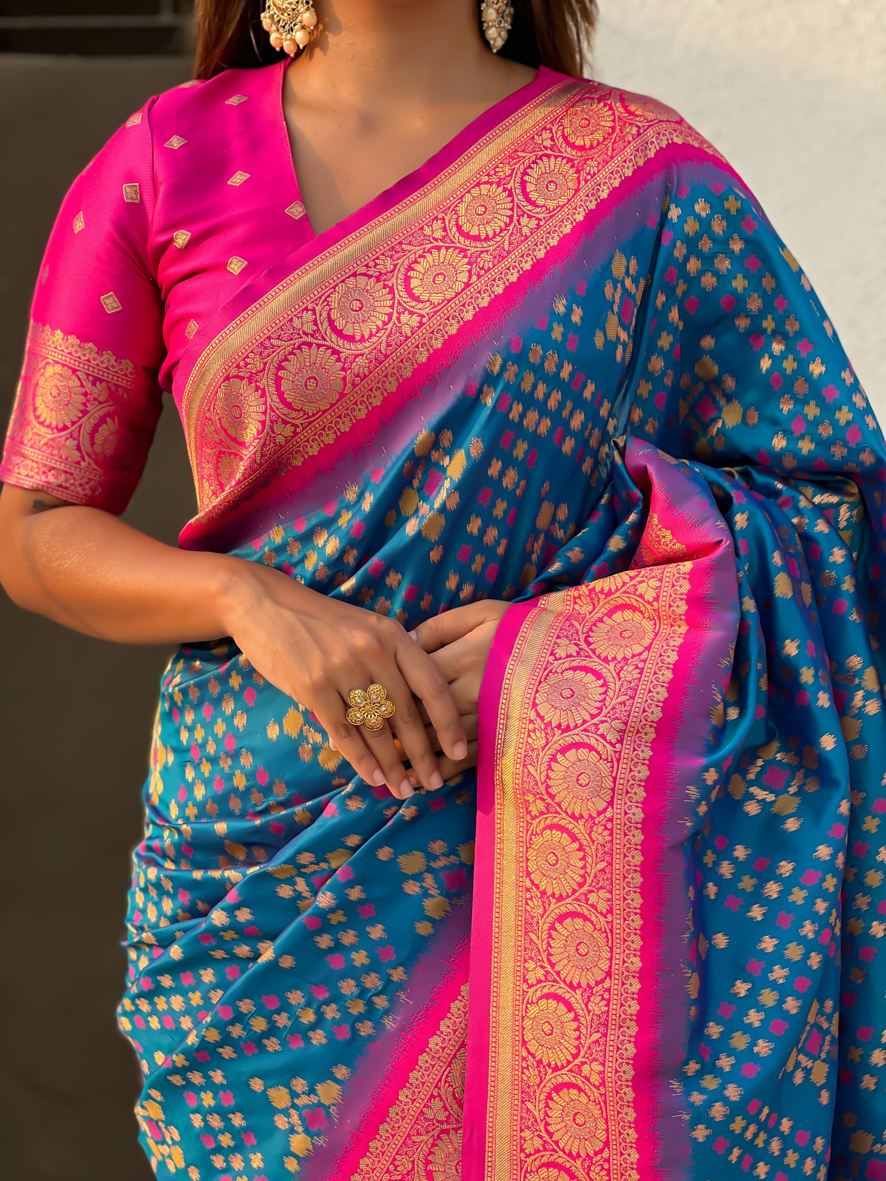 Blue Soft Silk Zari Woven Premium Patola Saree with Contrast Weaves