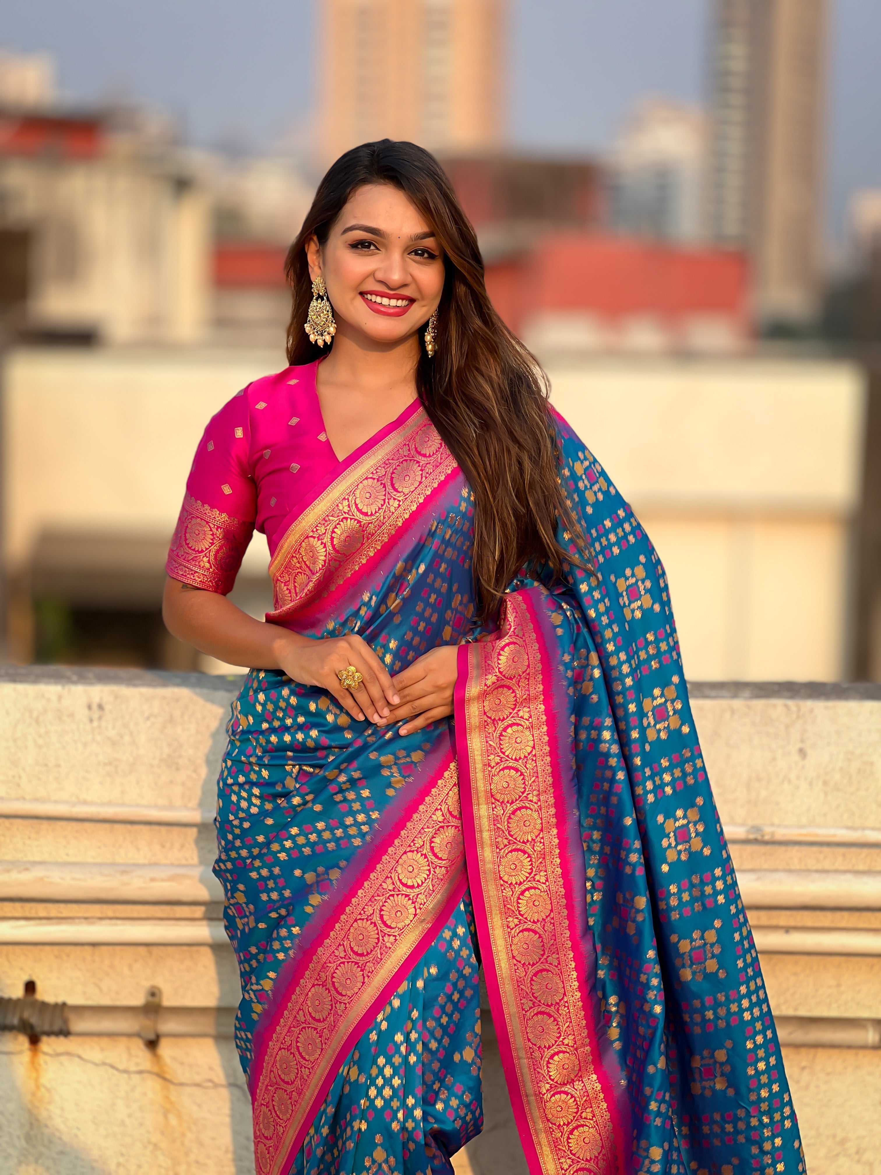 Blue Soft Silk Zari Woven Premium Patola Saree with Contrast Weaves