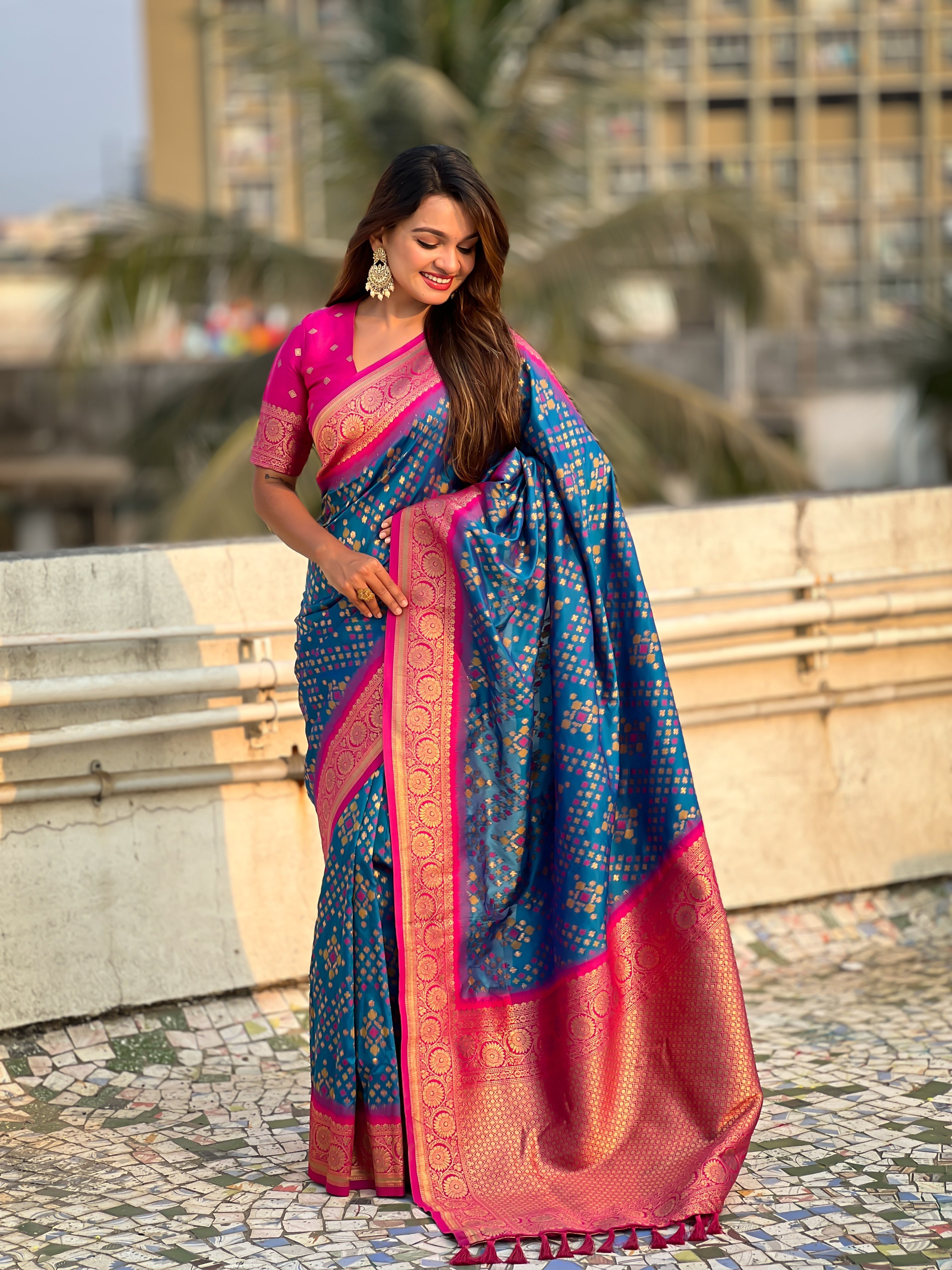 Blue Soft Silk Zari Woven Premium Patola Saree with Contrast Weaves