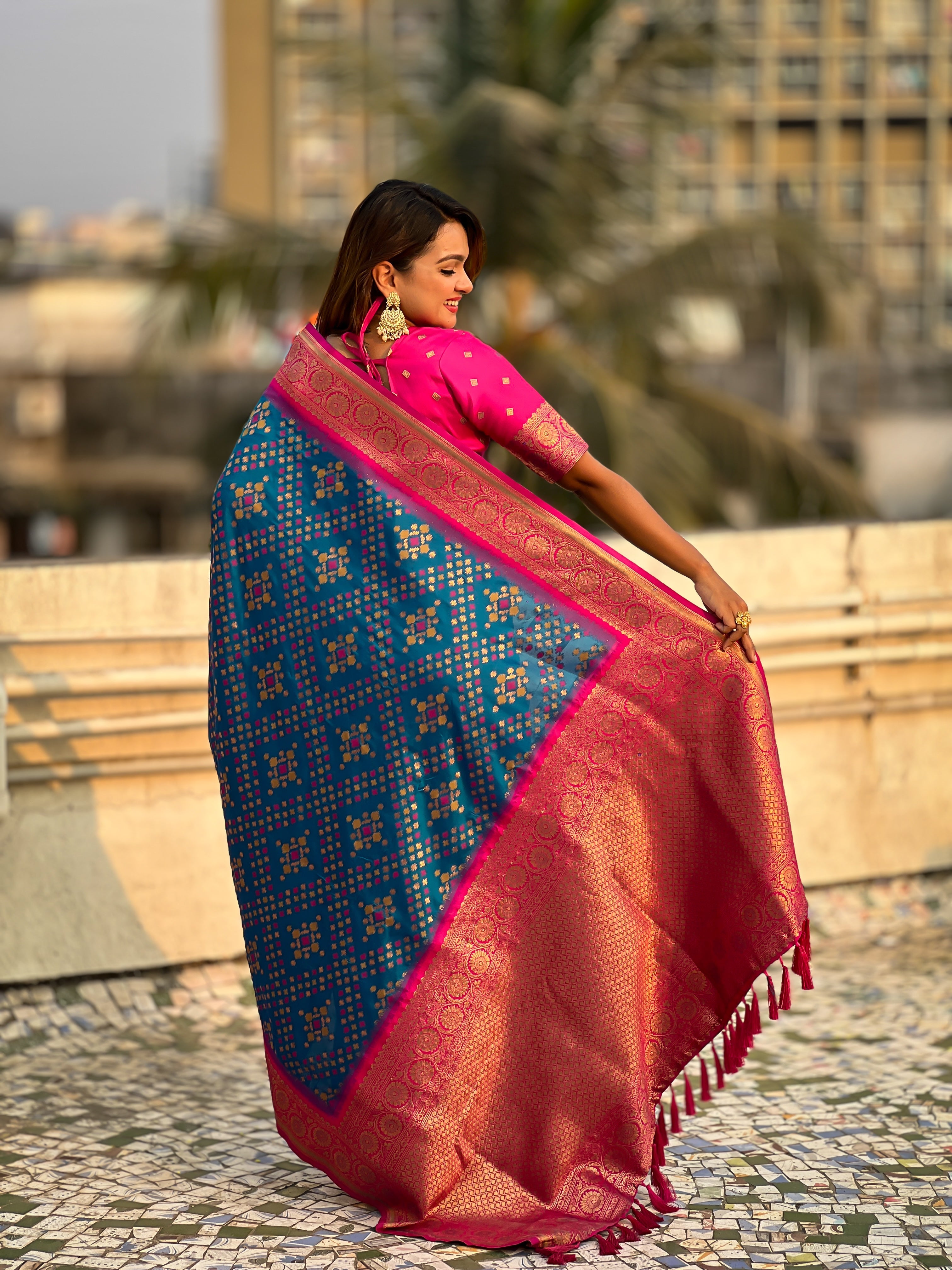 Blue Soft Silk Zari Woven Premium Patola Saree with Contrast Weaves