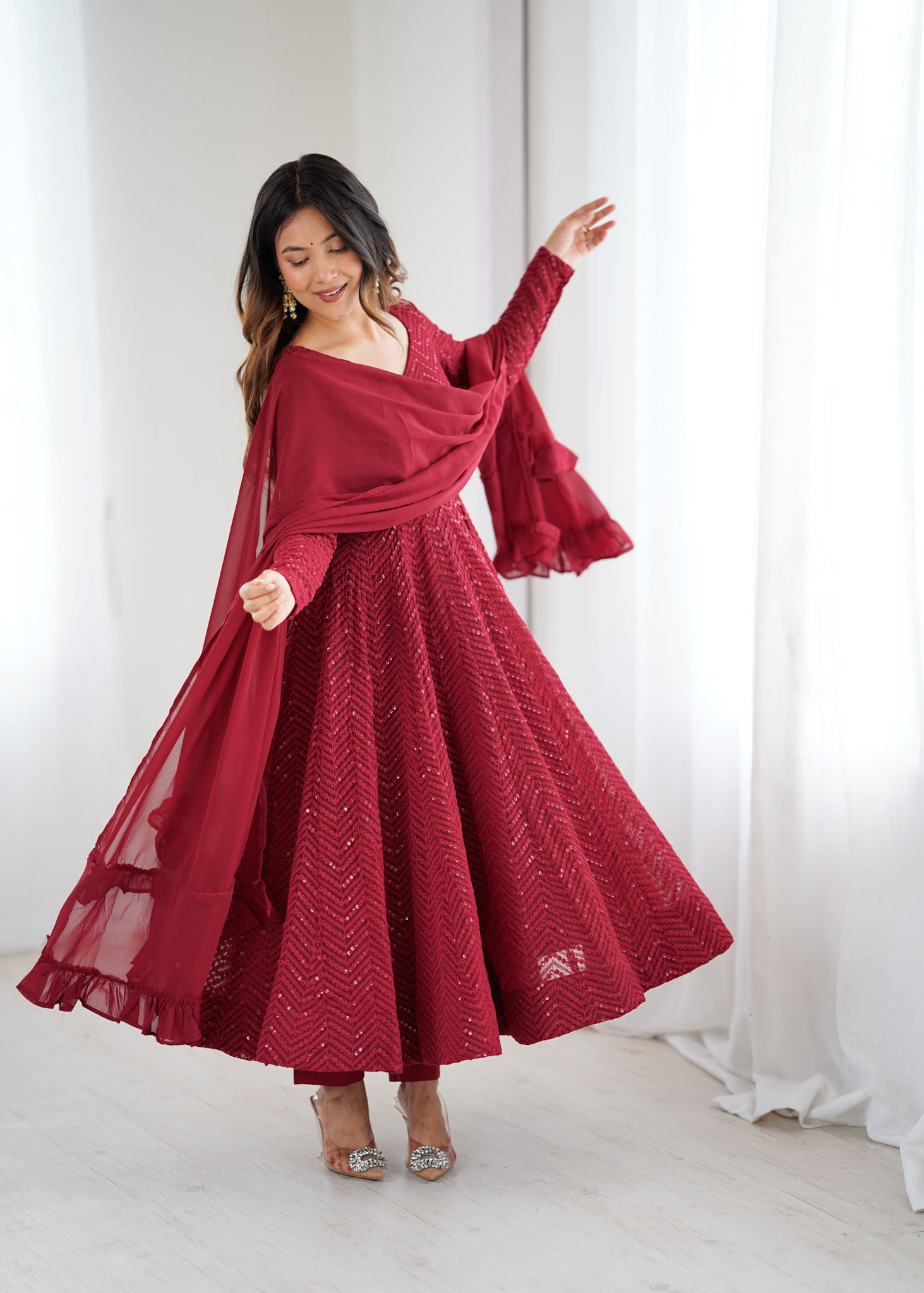 Premium Lucknowi Sequence Anarkali Set – Ready to Wear