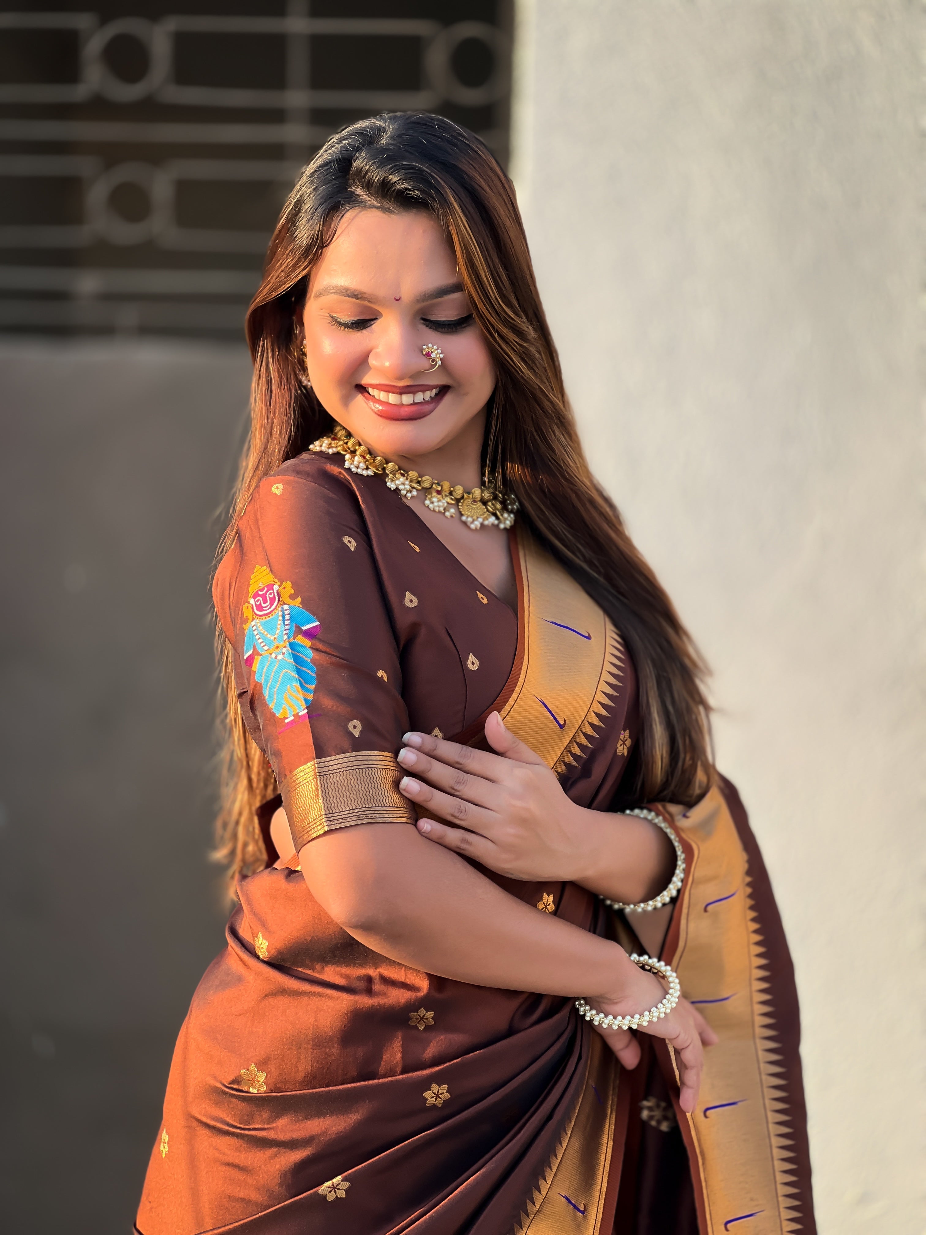Brown Zari Woven Designer Wedding Gold Paithani Silk Saree