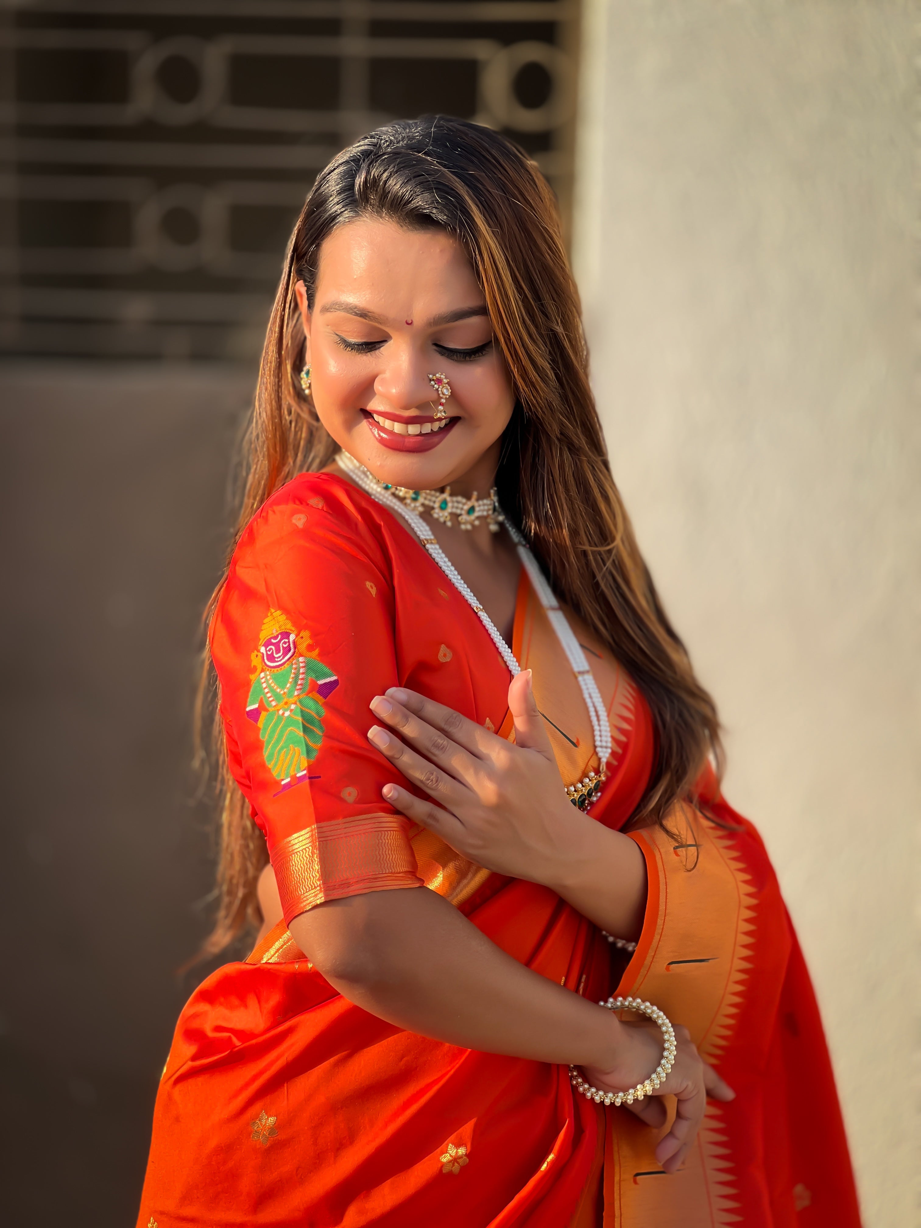 Orange Zari Woven Premium Designer Wedding Gold Paithani Silk Saree