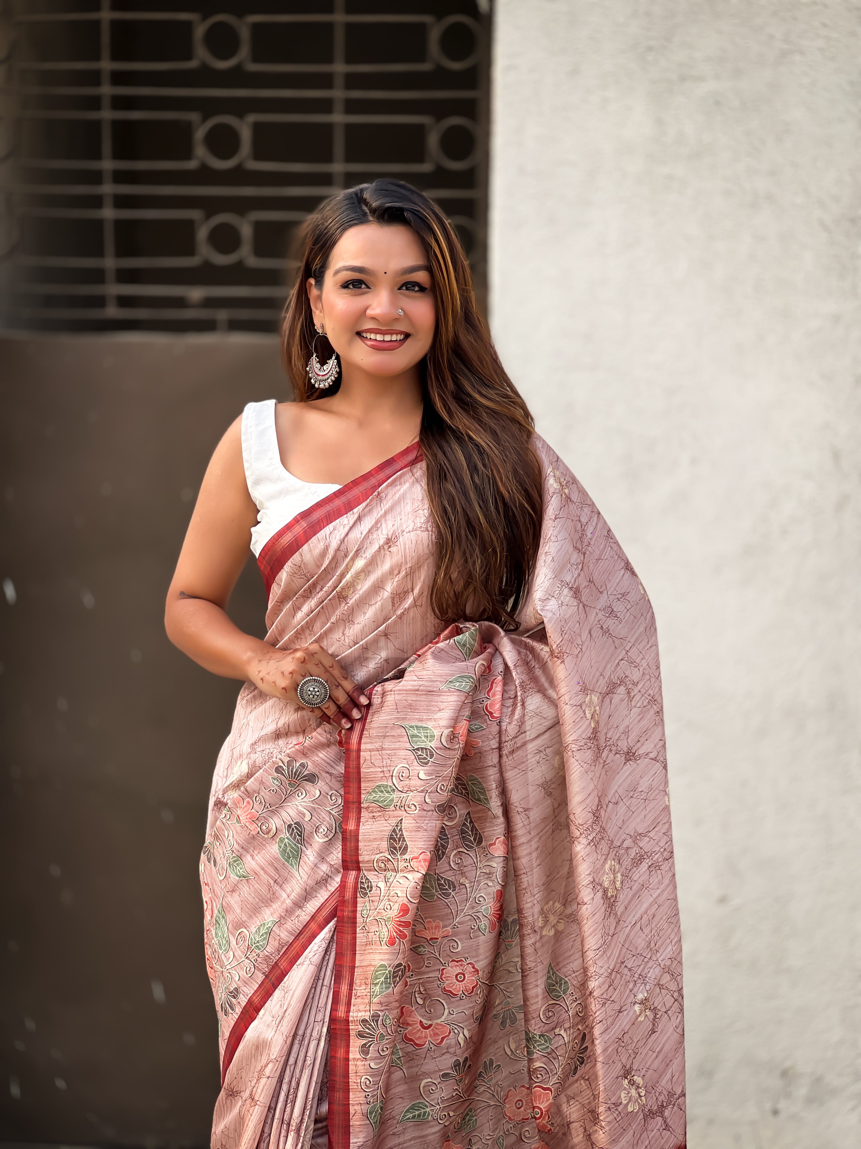New Function Wear Katki Silk Floral Printed Saree with Piping Border