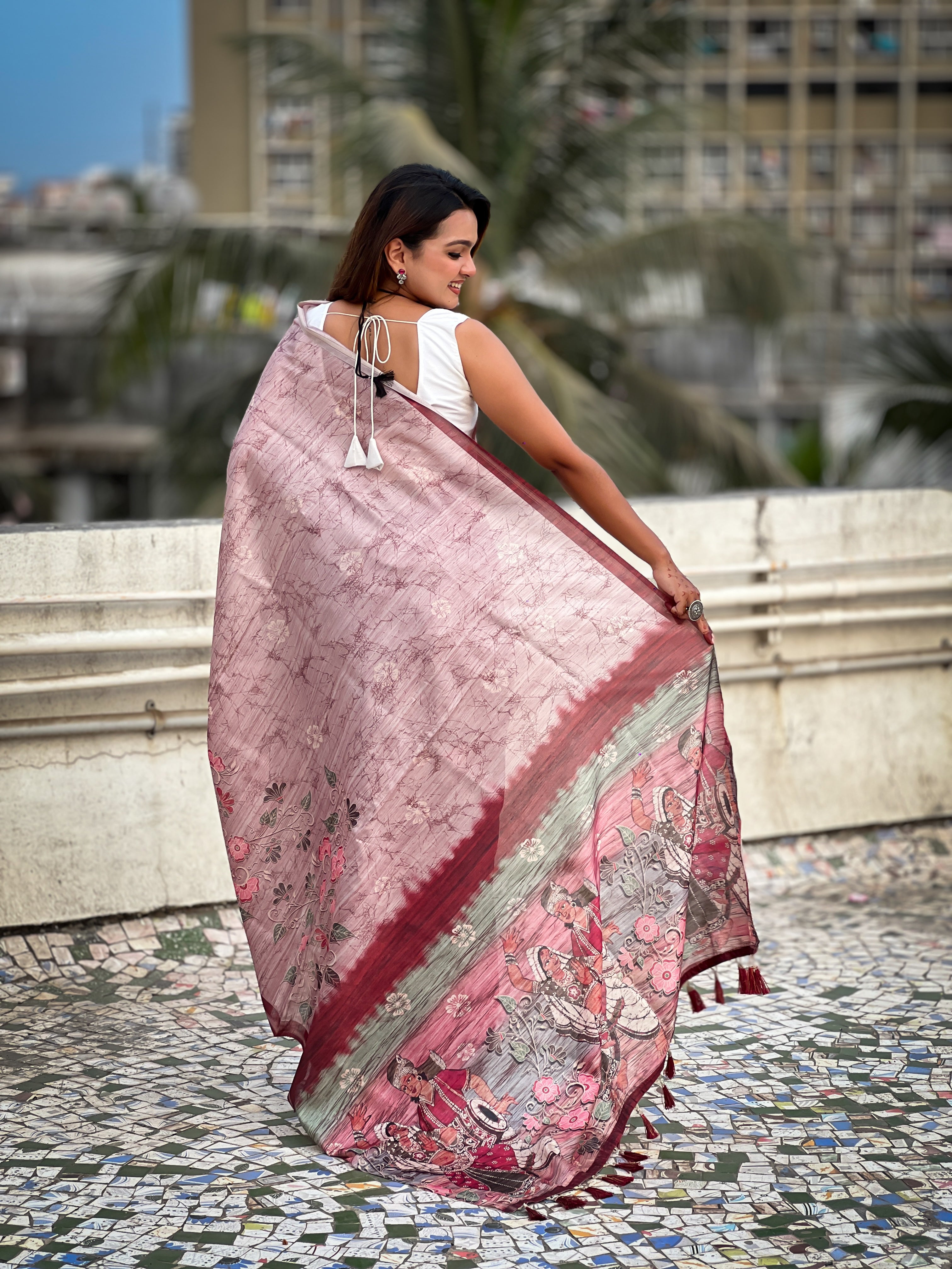 New Function Wear Katki Silk Floral Printed Saree with Piping Border