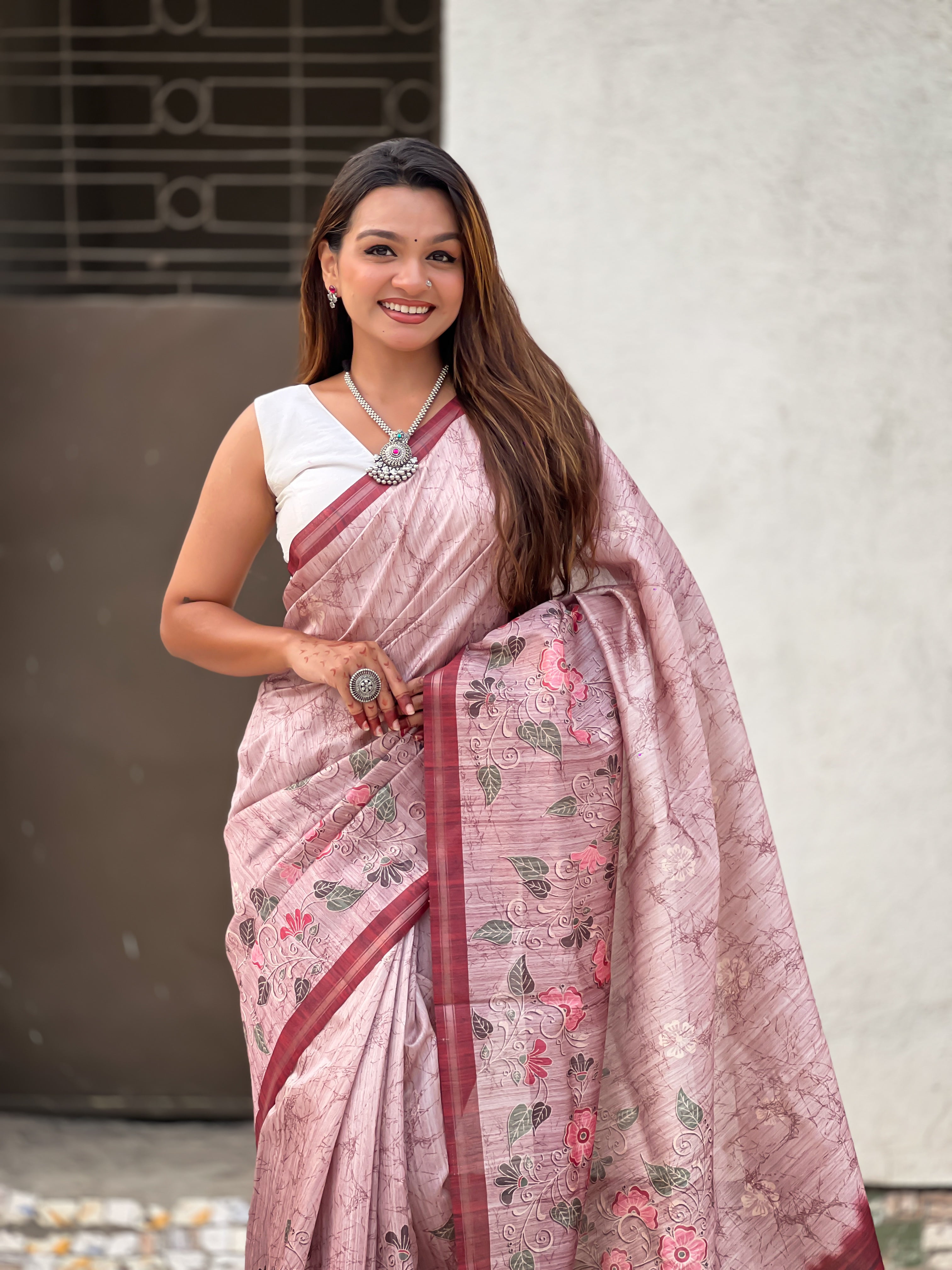 New Function Wear Katki Silk Floral Printed Saree with Piping Border