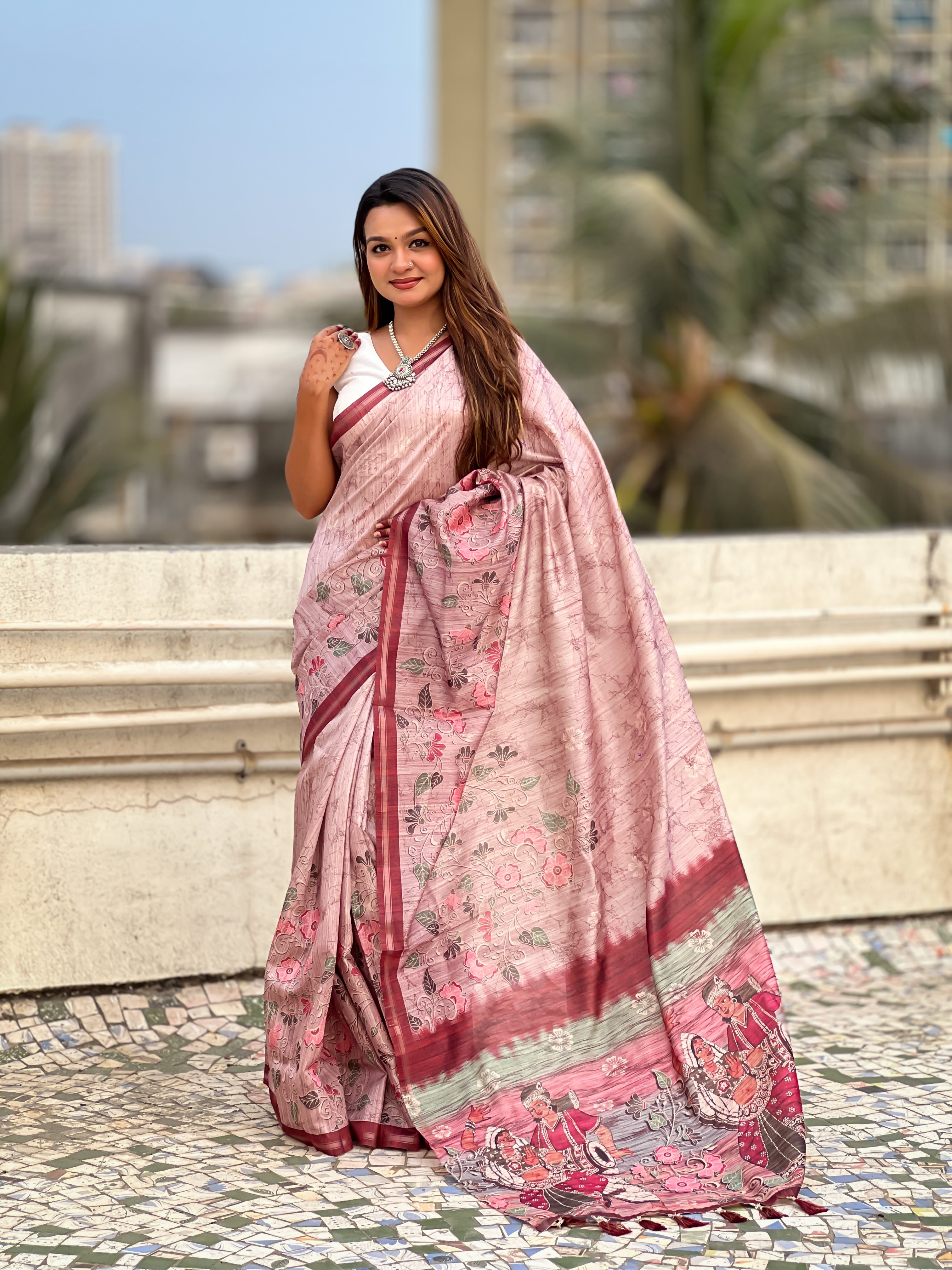 New Function Wear Katki Silk Floral Printed Saree with Piping Border