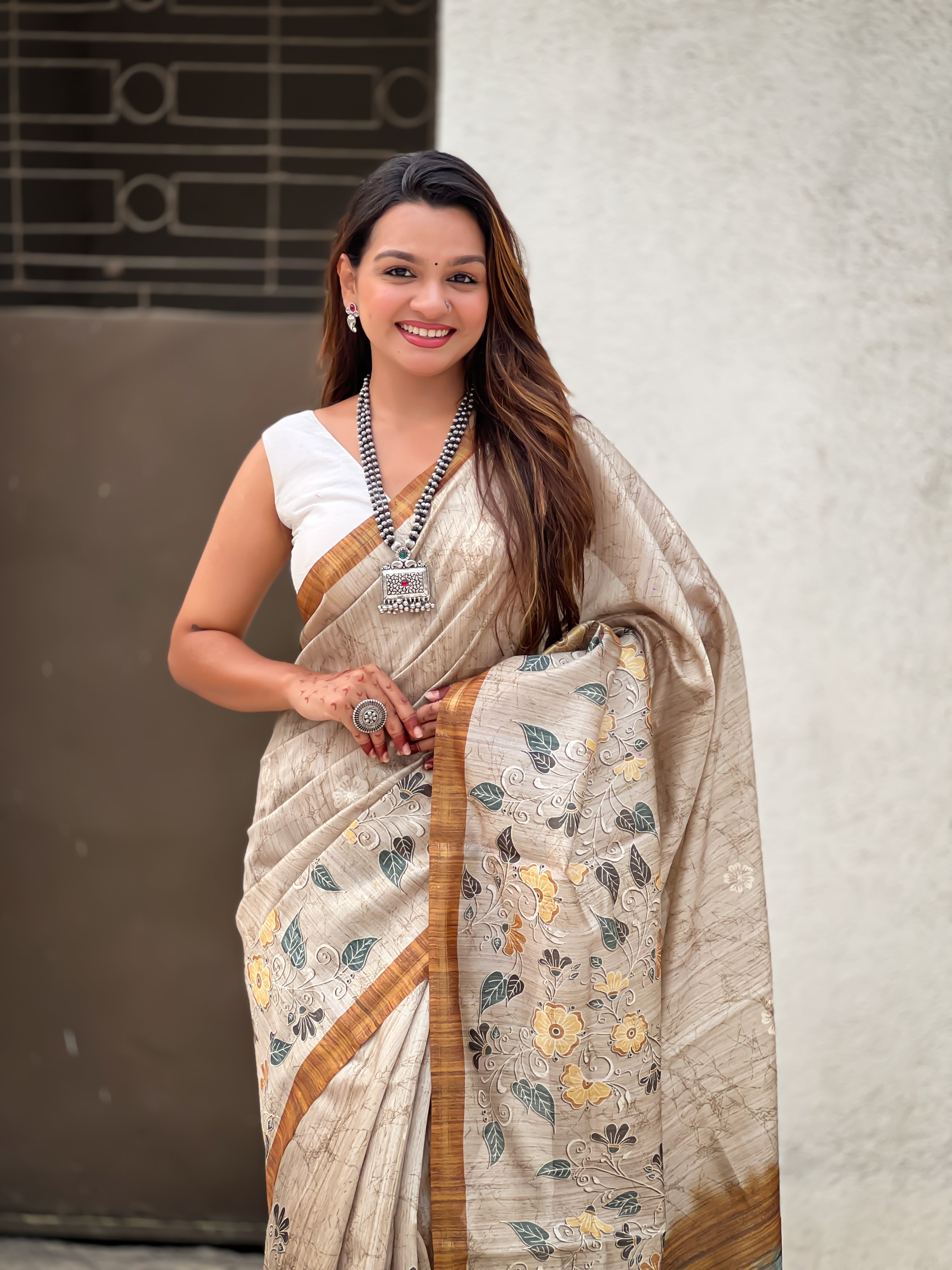 New Function Wear Katki Silk Floral Printed Saree with Piping Border