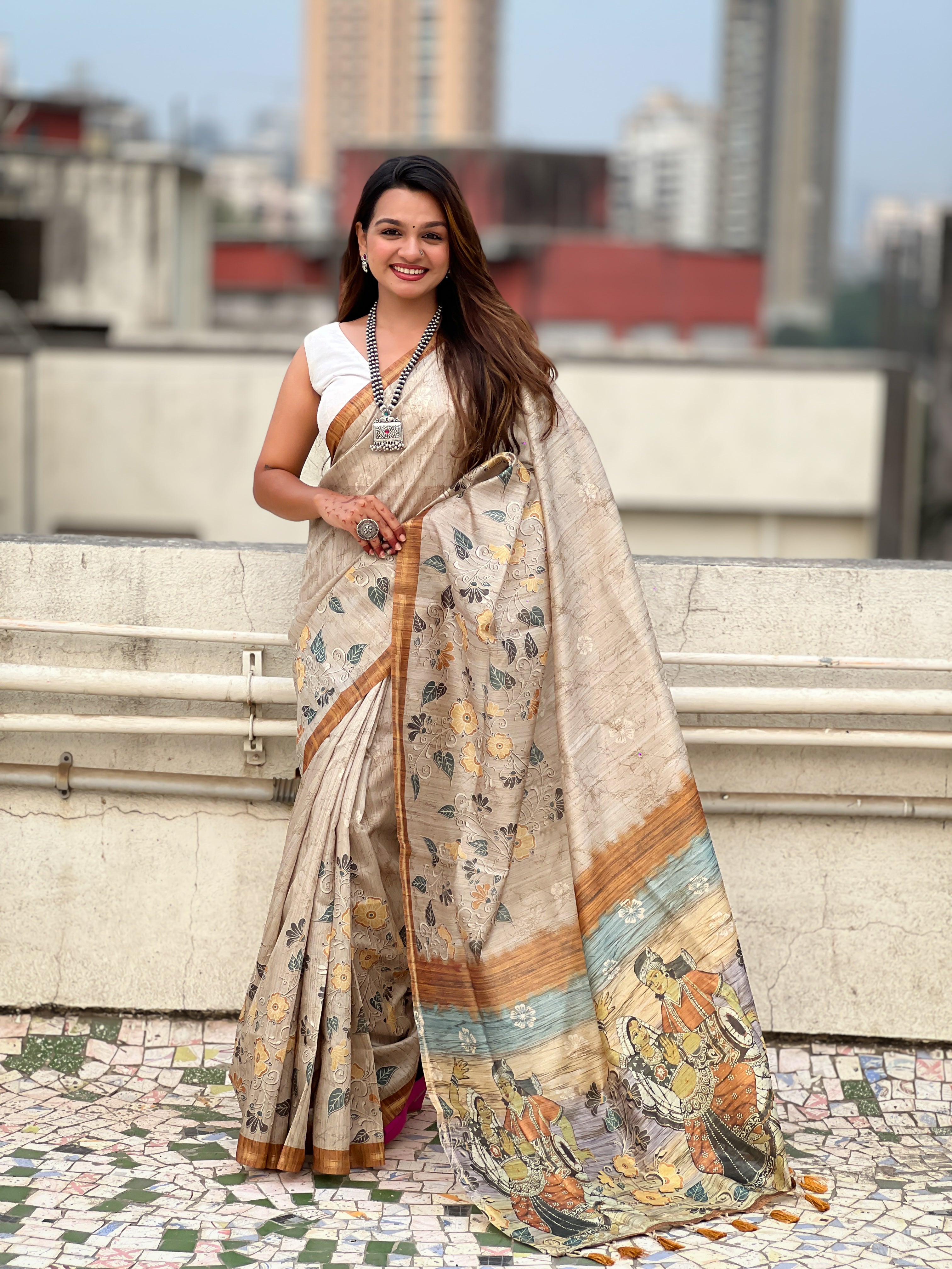 New Function Wear Katki Silk Floral Printed Saree with Piping Border