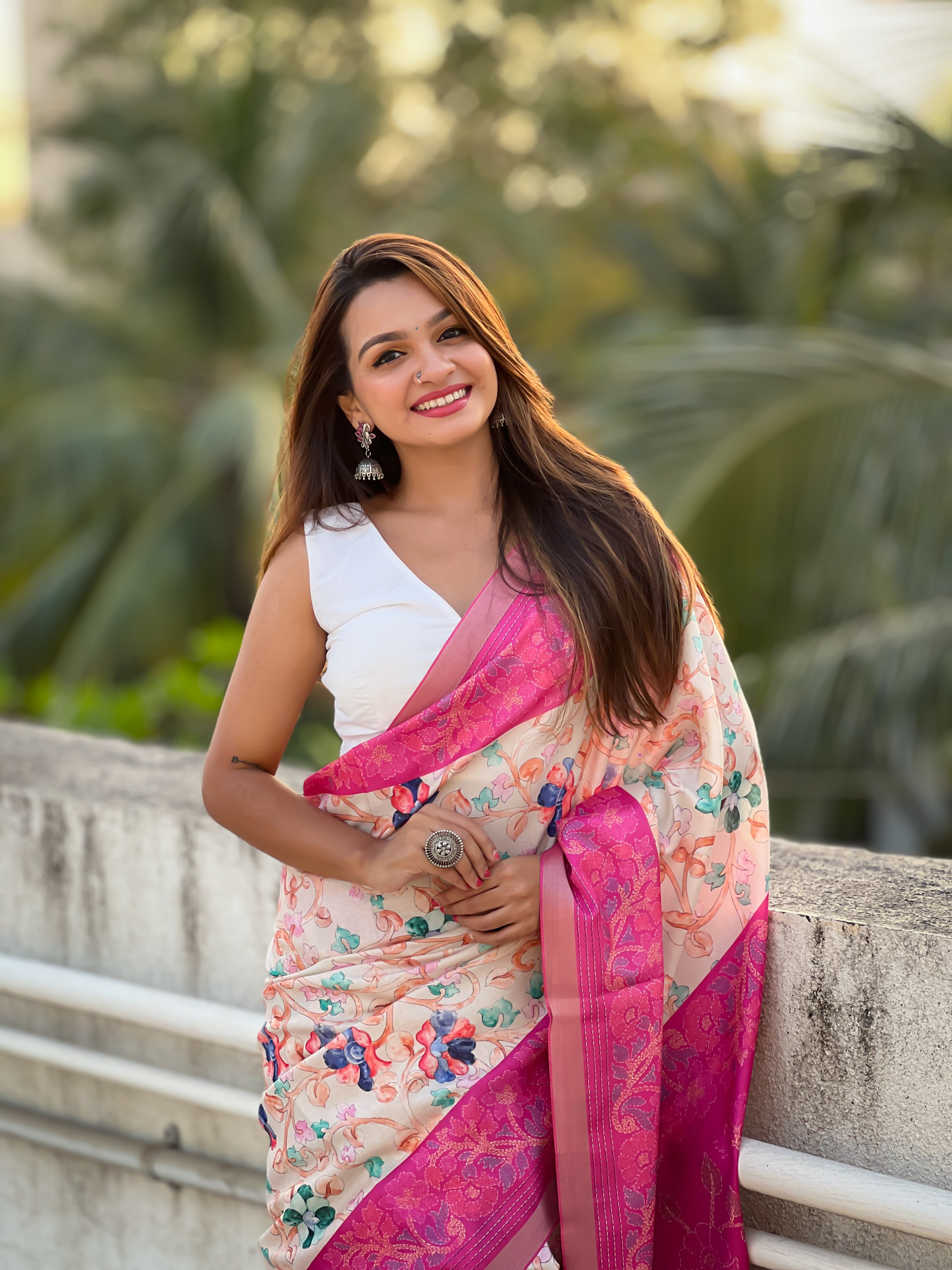 New Designer Tussar Silk Kalamkari Printed Saree with Zari Woven Border