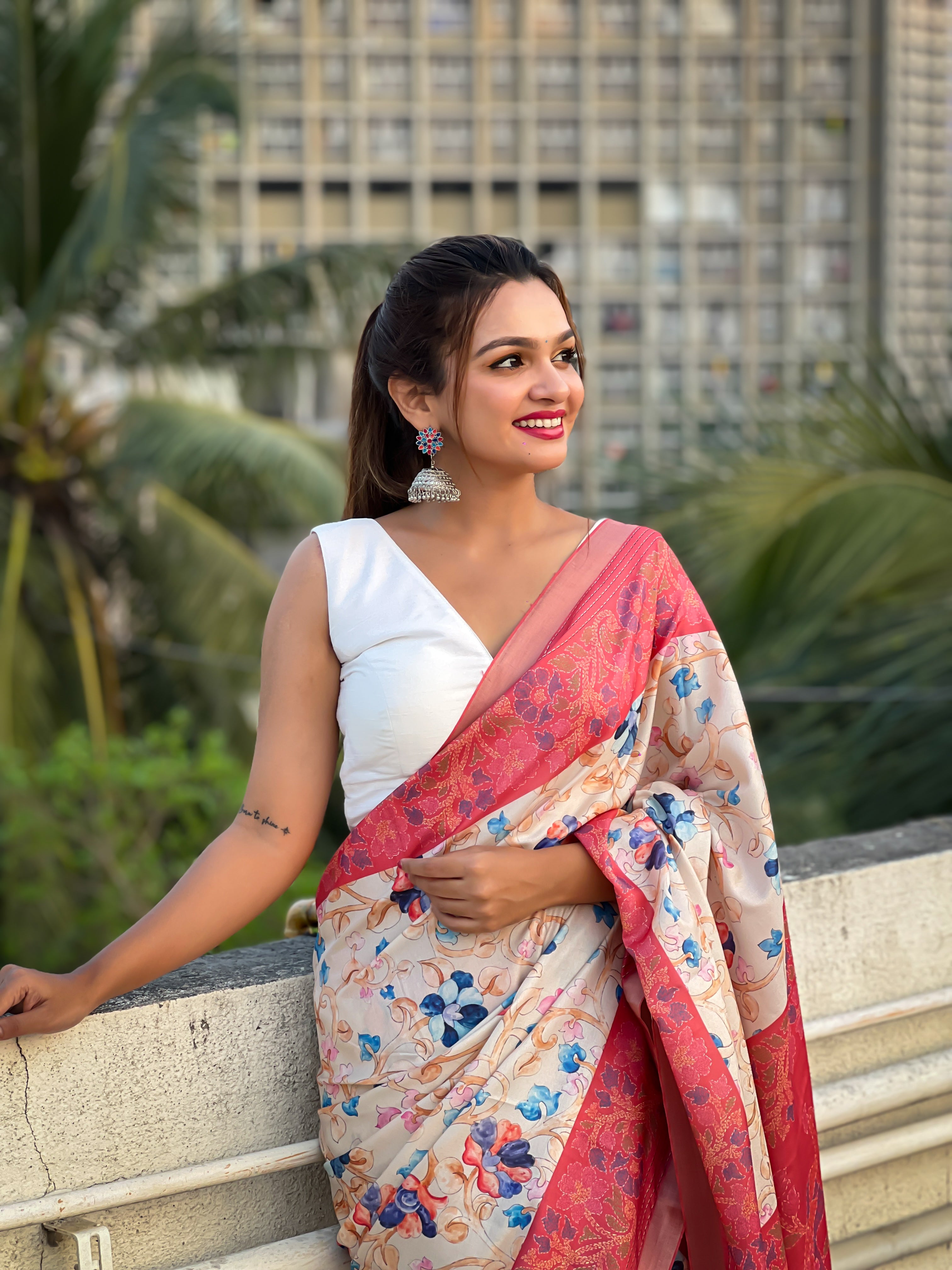 New Designer Tussar Silk Kalamkari Printed Saree with Zari Woven Border