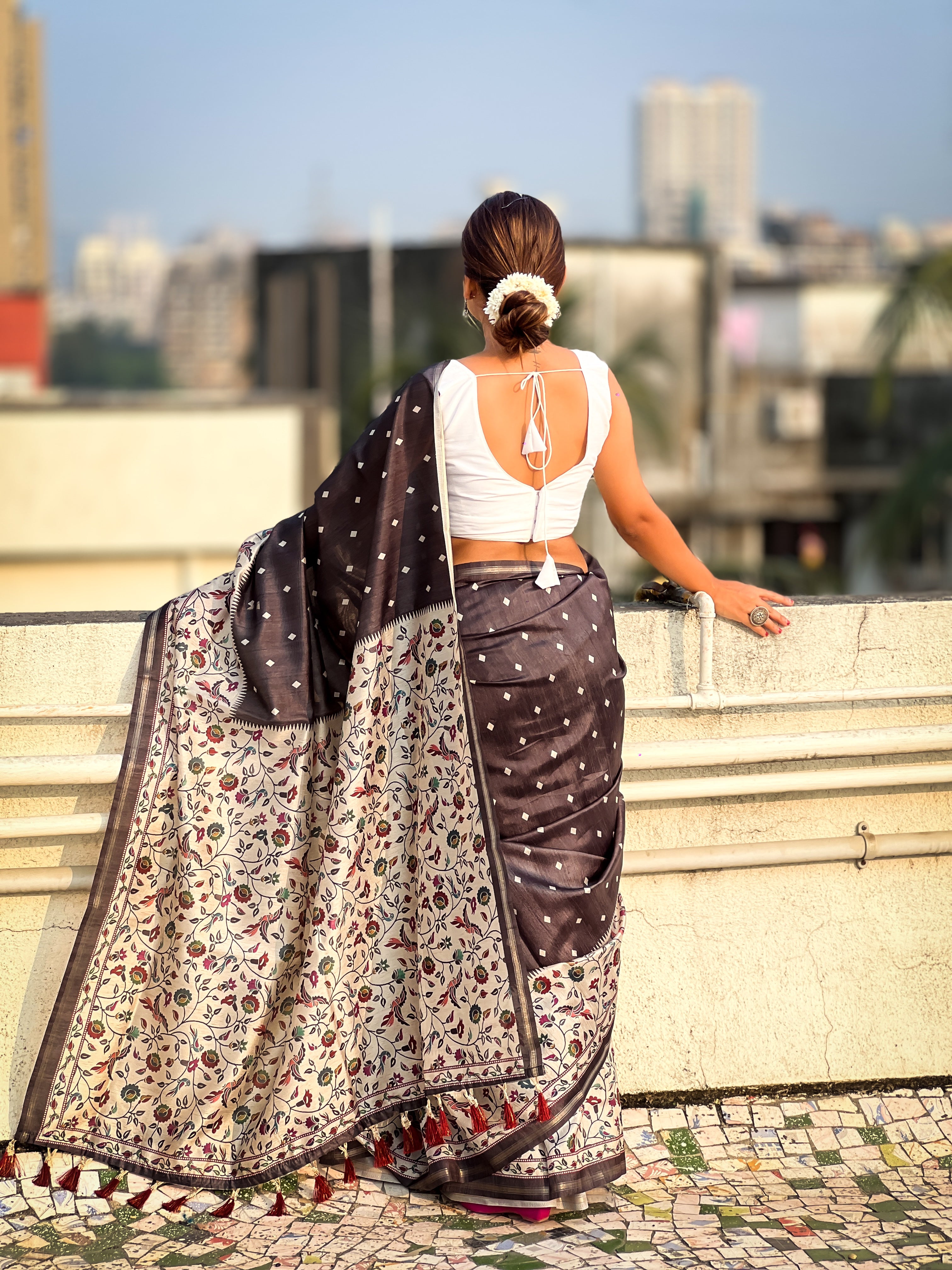 New Function Wear Katki Silk Printed Kalamkari Saree with Zari Border