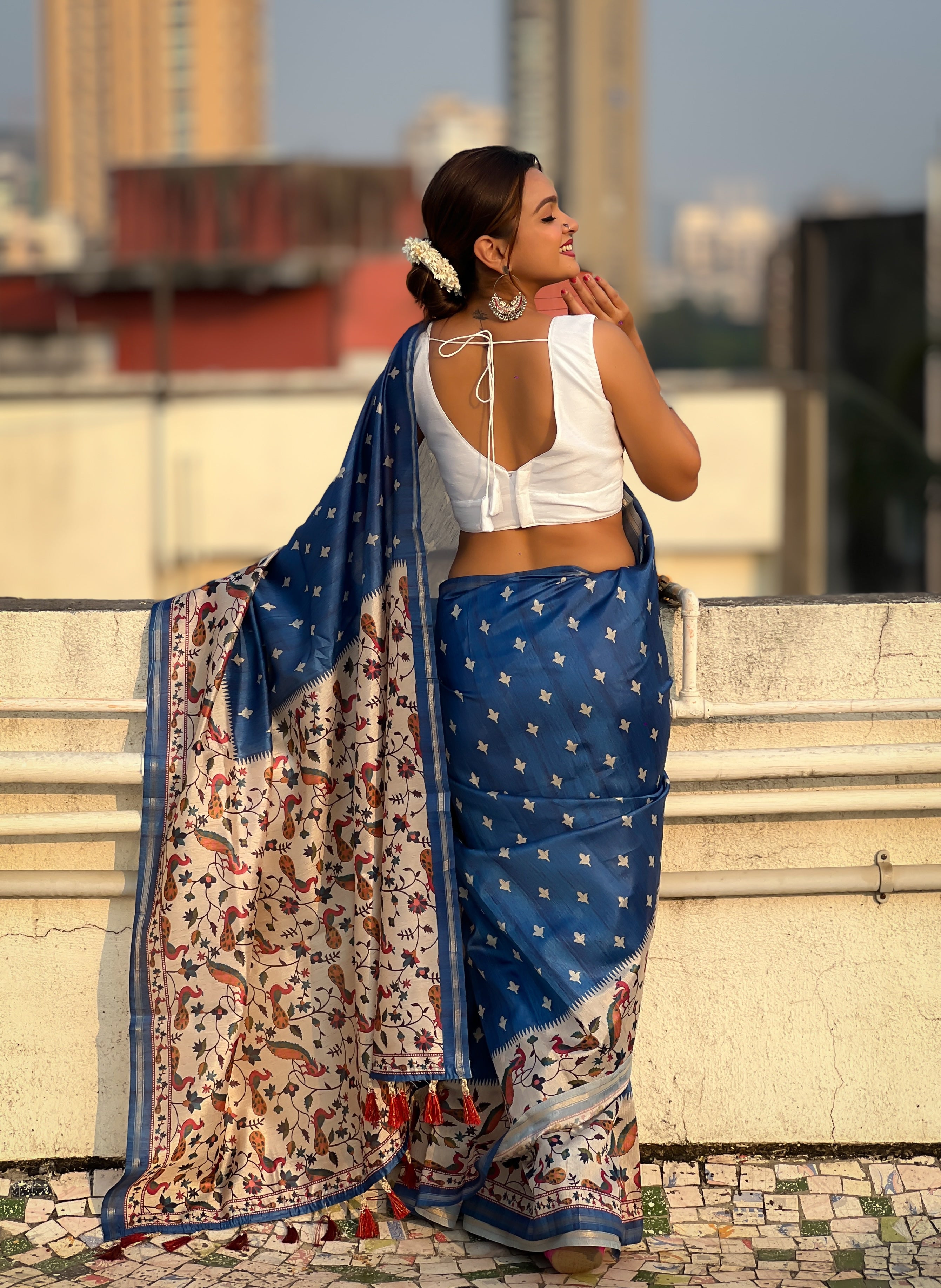 New Function Wear Katki Silk Printed Kalamkari Saree with Zari Border