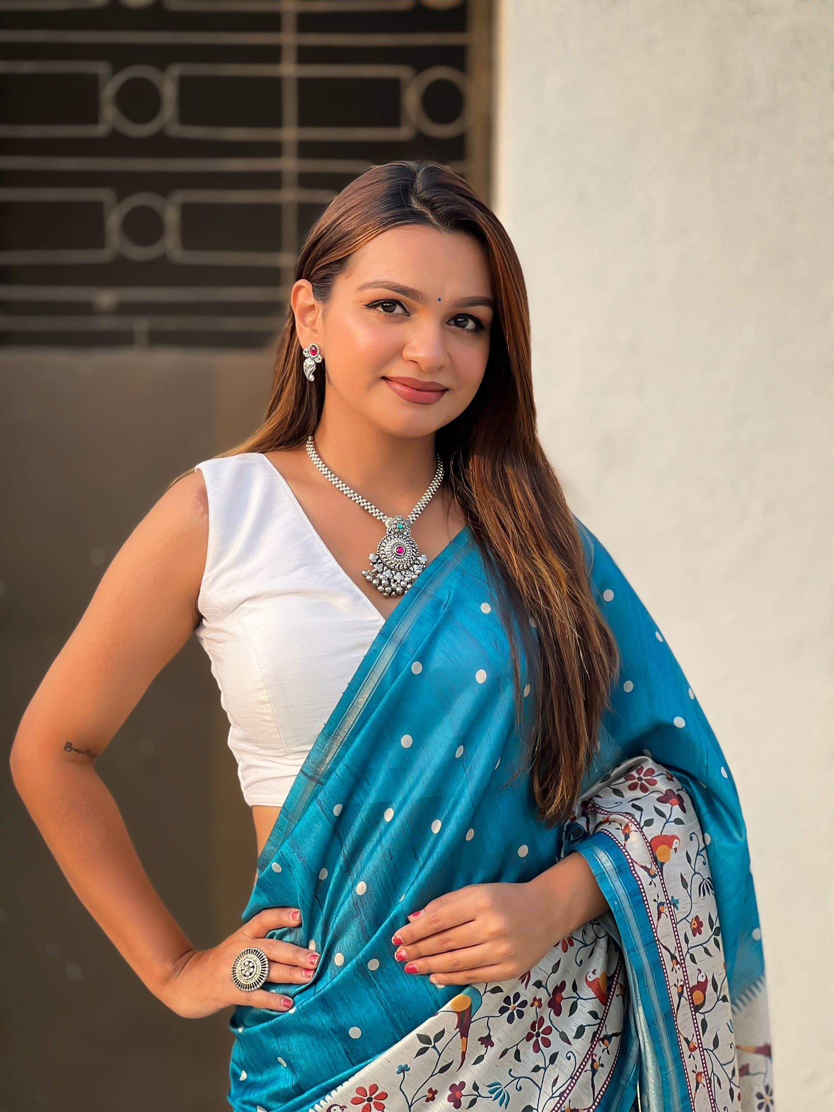 New Function Wear Katki Silk Printed Kalamkari Saree with Zari Border
