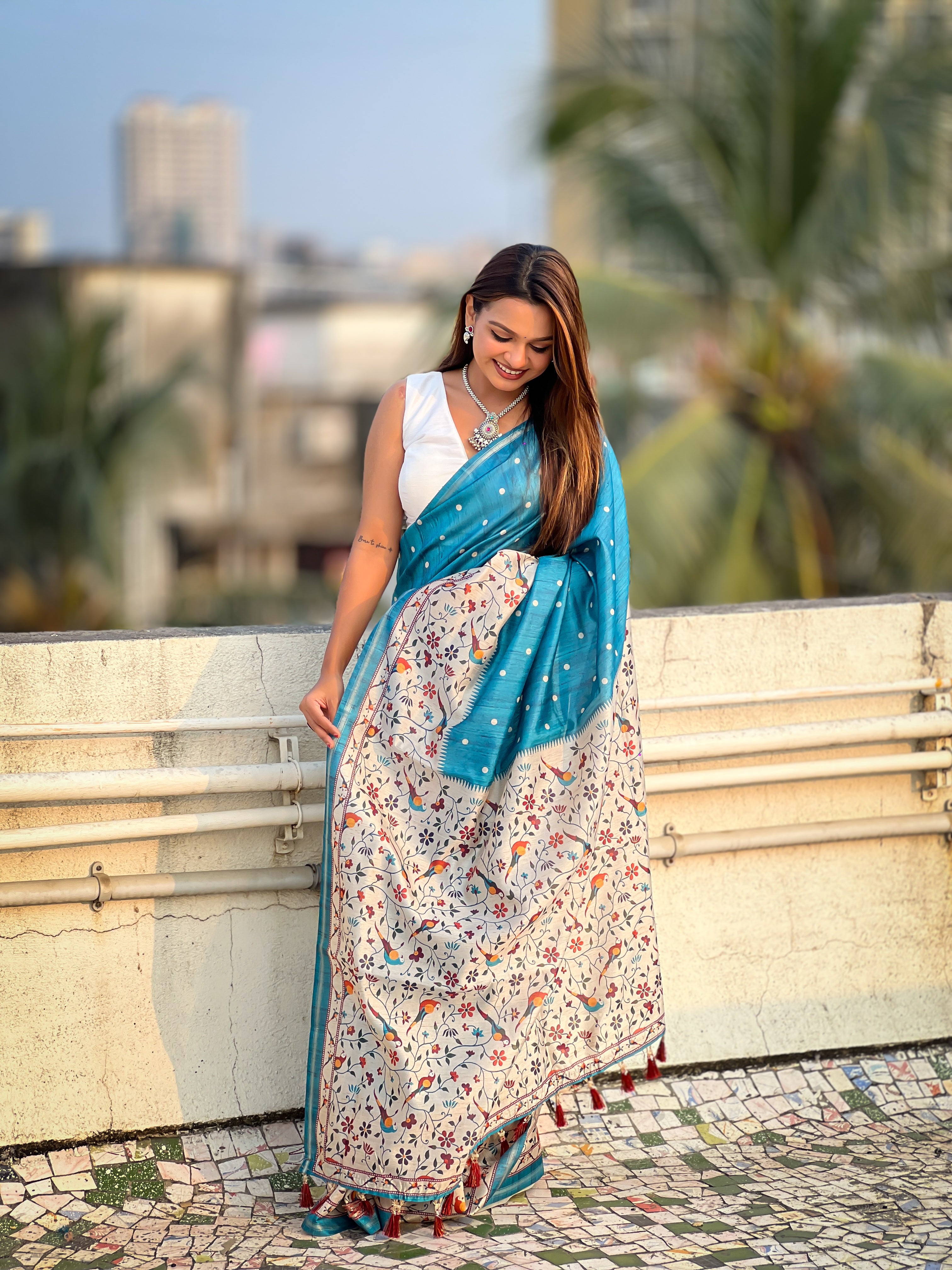 New Function Wear Katki Silk Printed Kalamkari Saree with Zari Border