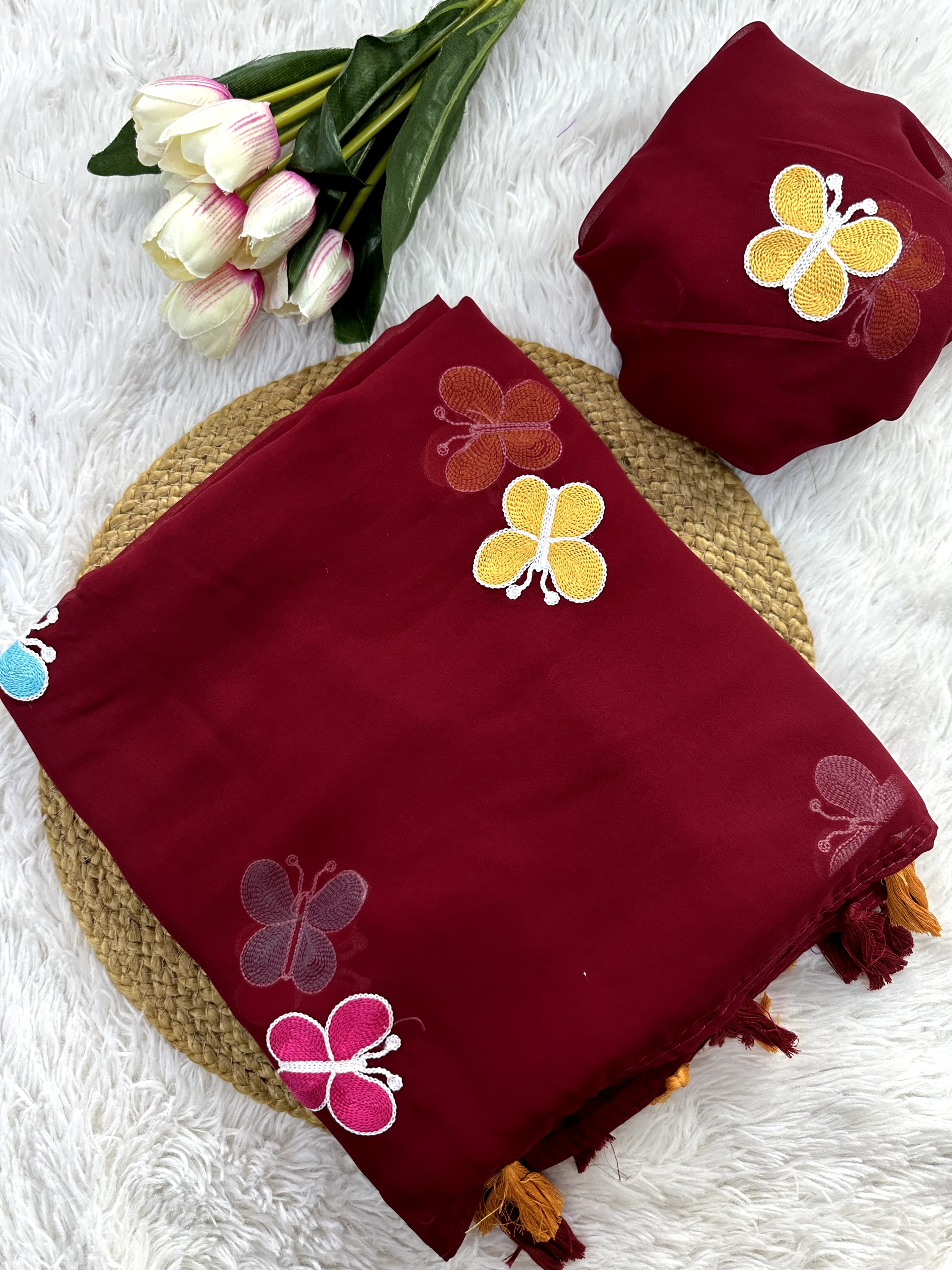 New Partywear Look Butterfly Pattern Georgette Desiner Saree