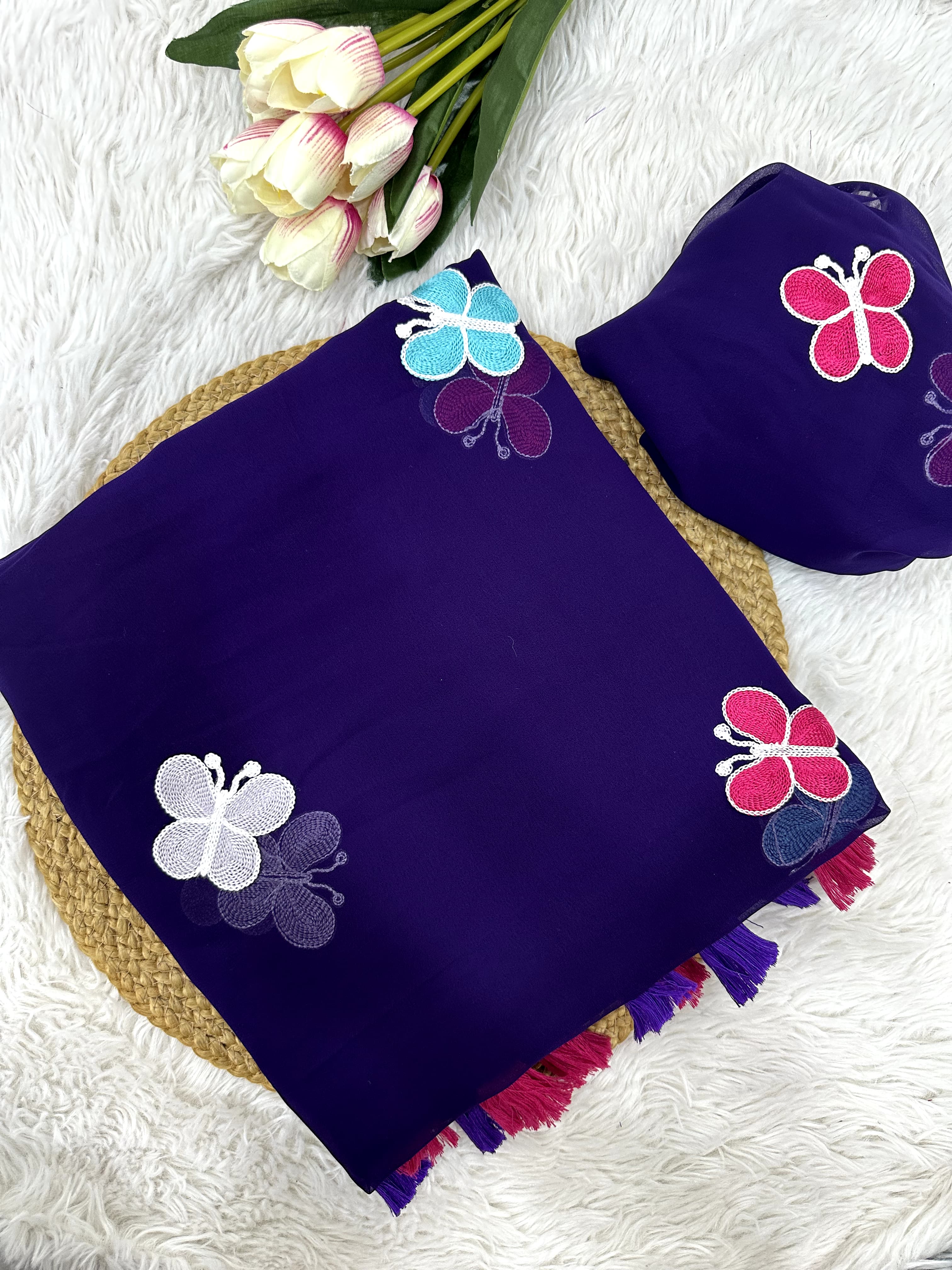 New Partywear Look Butterfly Pattern Georgette Desiner Saree