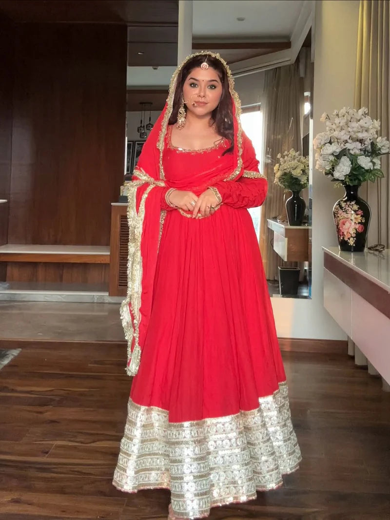 Maharani Red Special Anarkali Suit Set