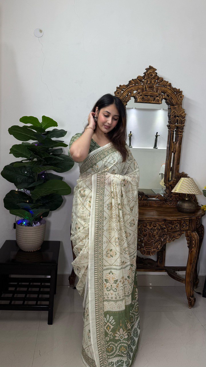 Designer Soft Linen Cotton Saree With Blouse Piece