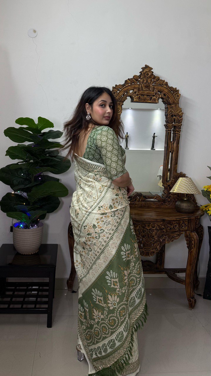 Designer Soft Linen Cotton Saree With Blouse Piece
