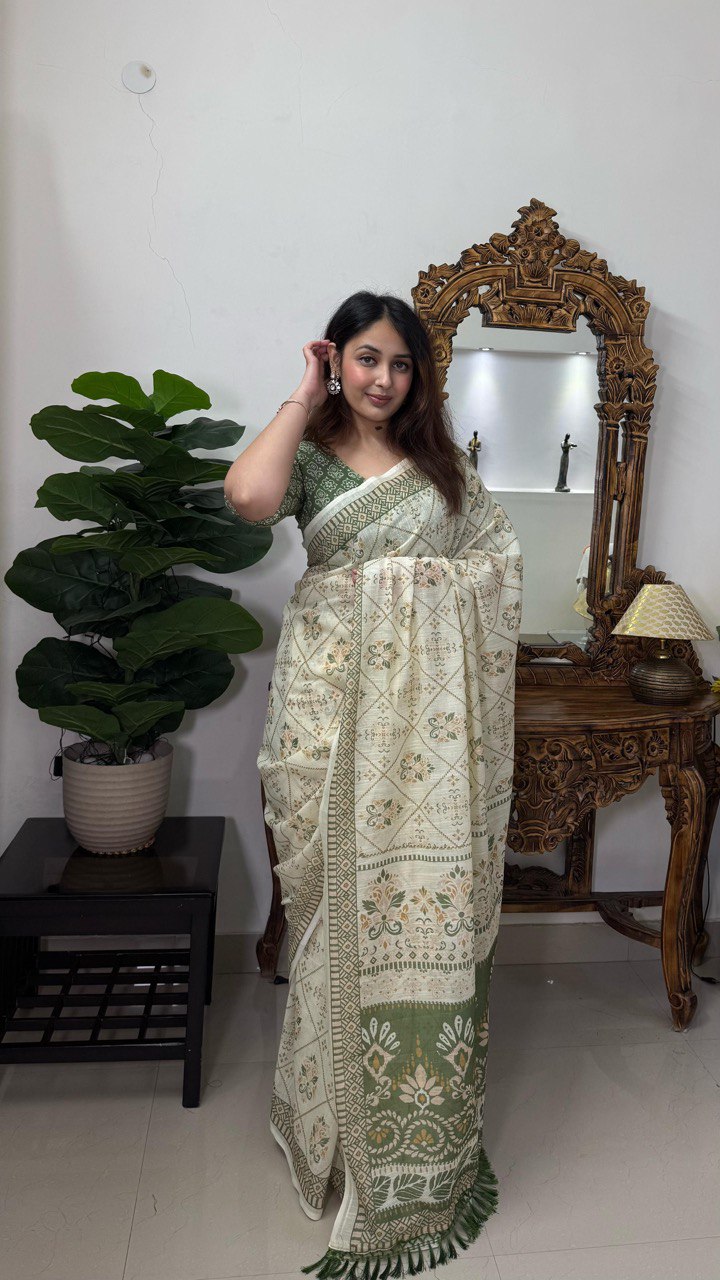 Designer Soft Linen Cotton Saree With Blouse Piece