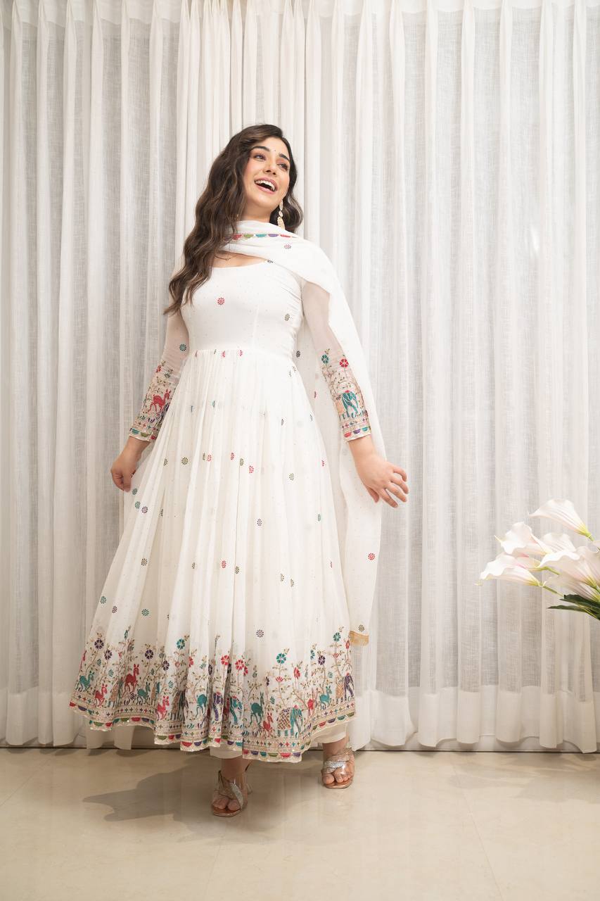White Designer Partwear Georgette Anarkali Suit Set