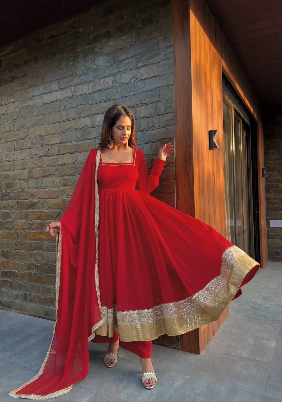 Red Premium Designer Anarkali Suit Set